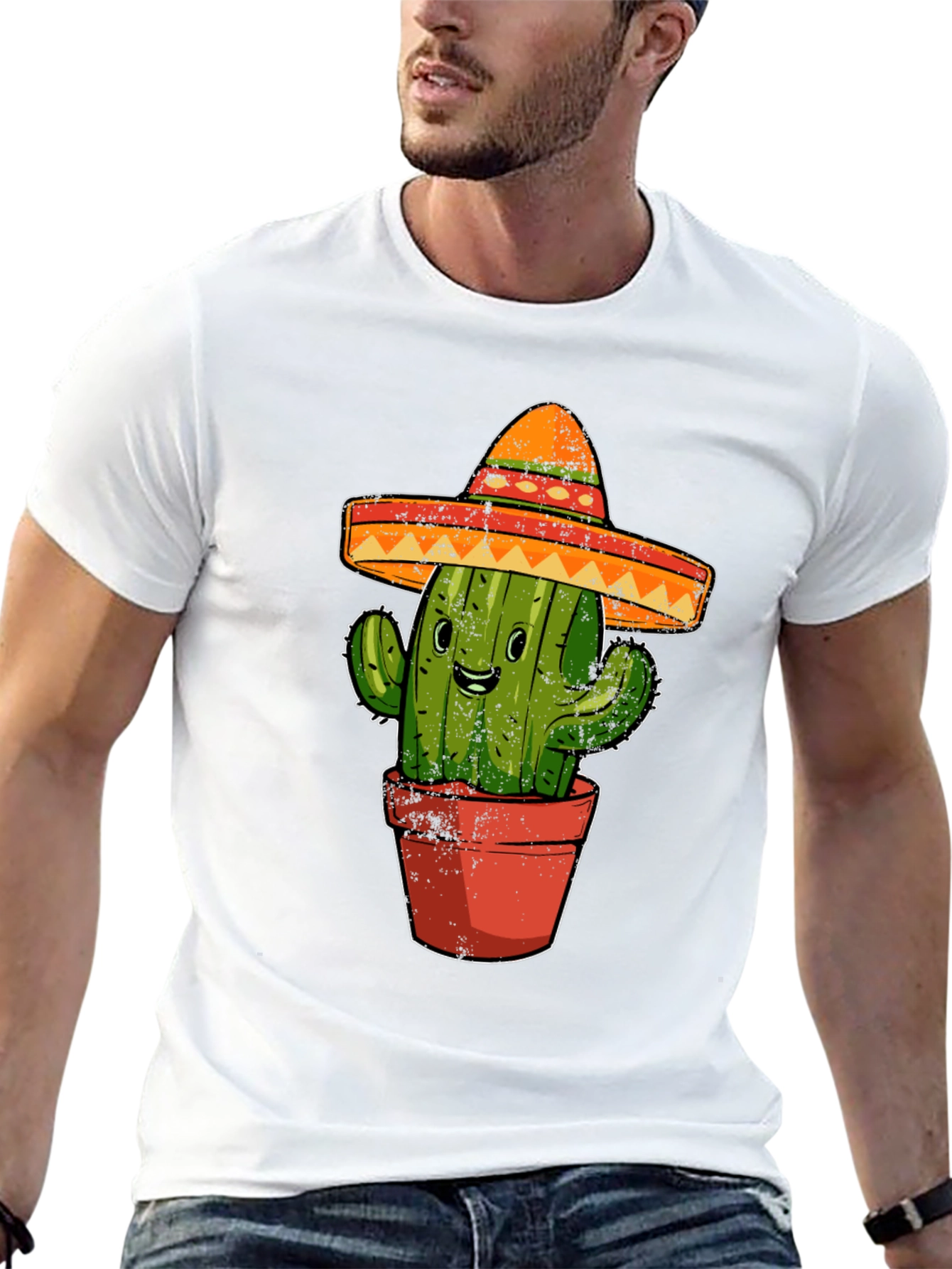 Black Cactus Sombrero Graphic Tee - Black Cotton T-Shirt view 13
