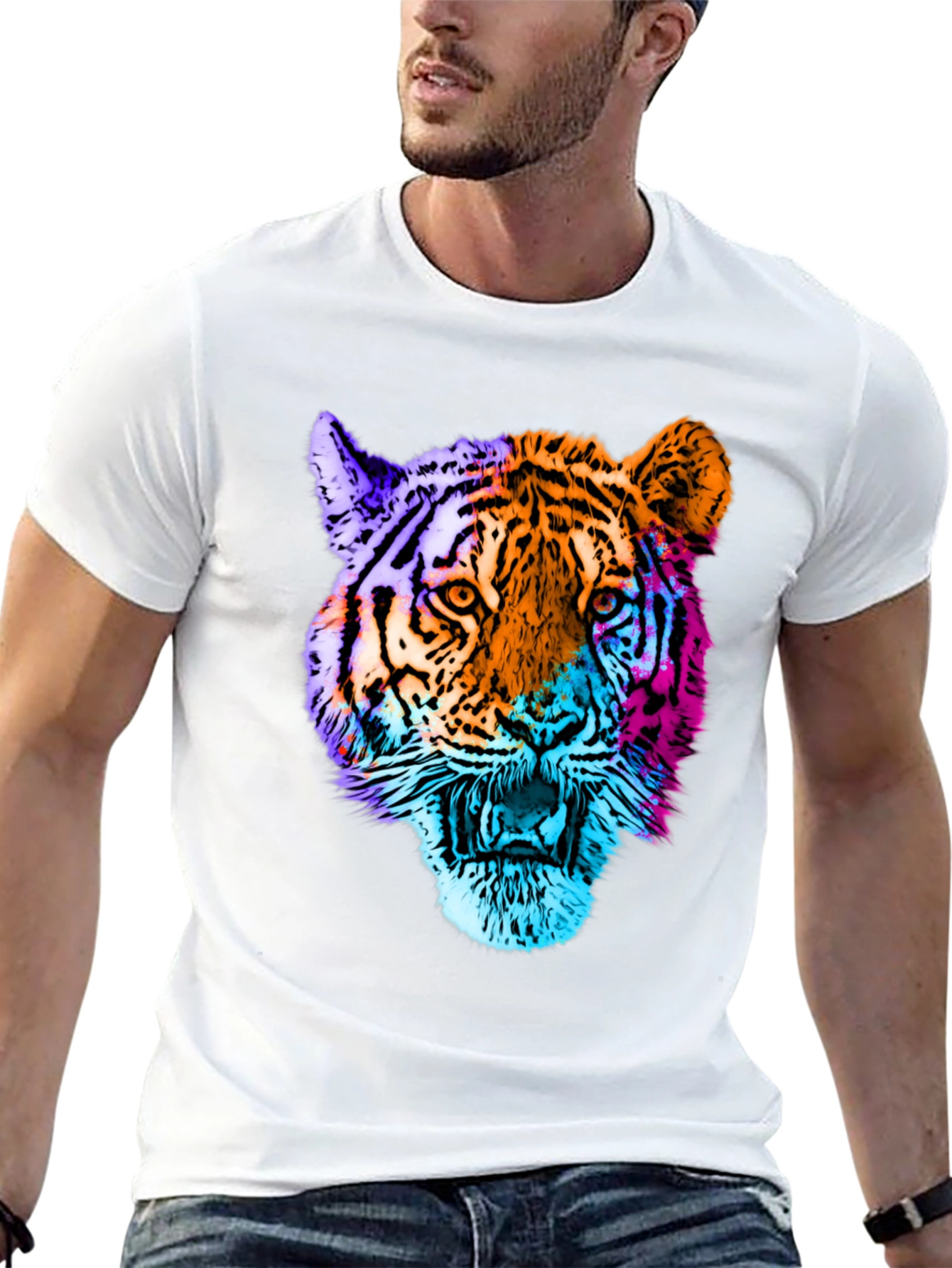 Black Vibrant Tiger Graphic T-Shirt view 13