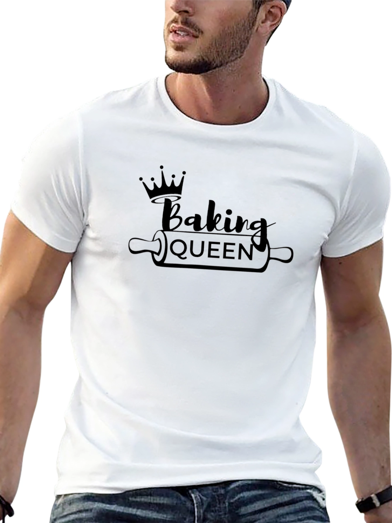 Black Baking Queen T-Shirt - Black, Crown and Rolling Pin Design view 13