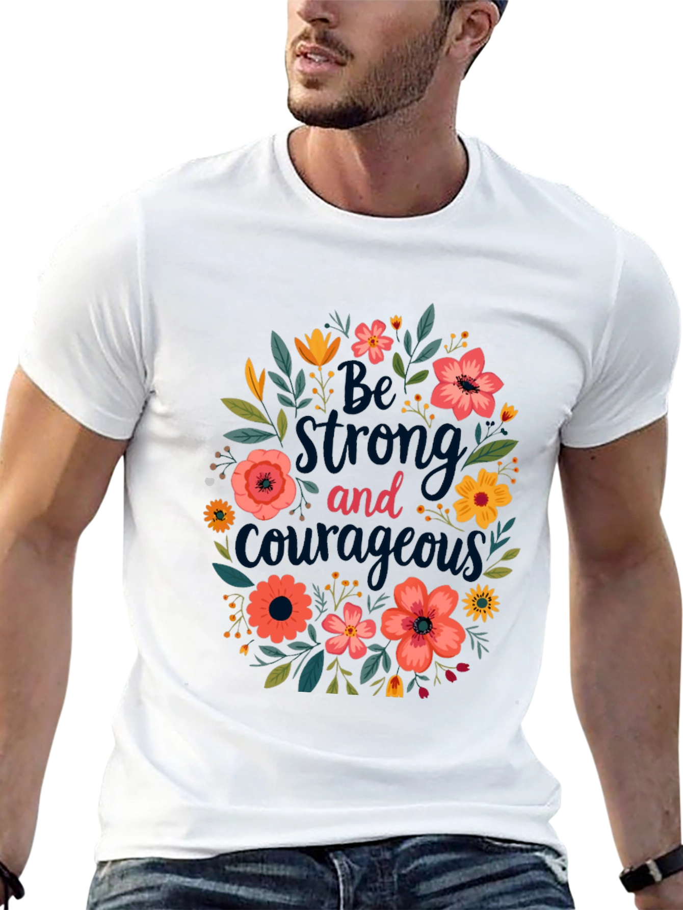 Black Floral 'Be Strong and Courageous' Graphic Tee - Black view 13