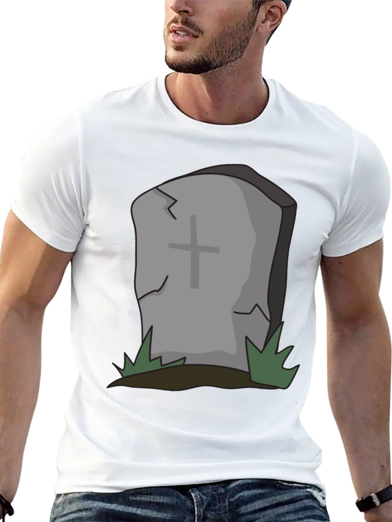 Black Cartoon Tombstone Graphic Tee - Spooky Style view 13