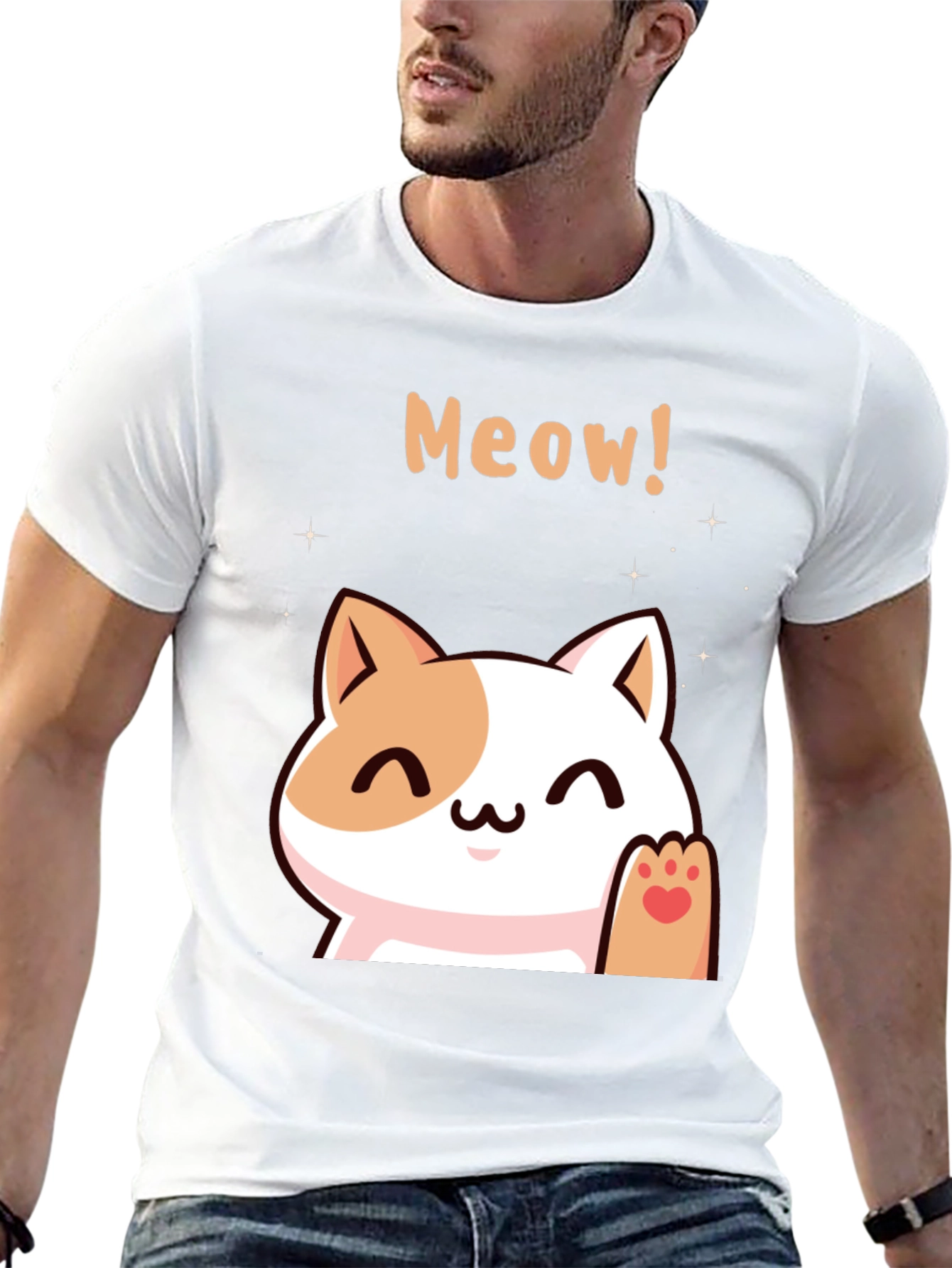 Black Cute Meow Cat Black T-Shirt view 13