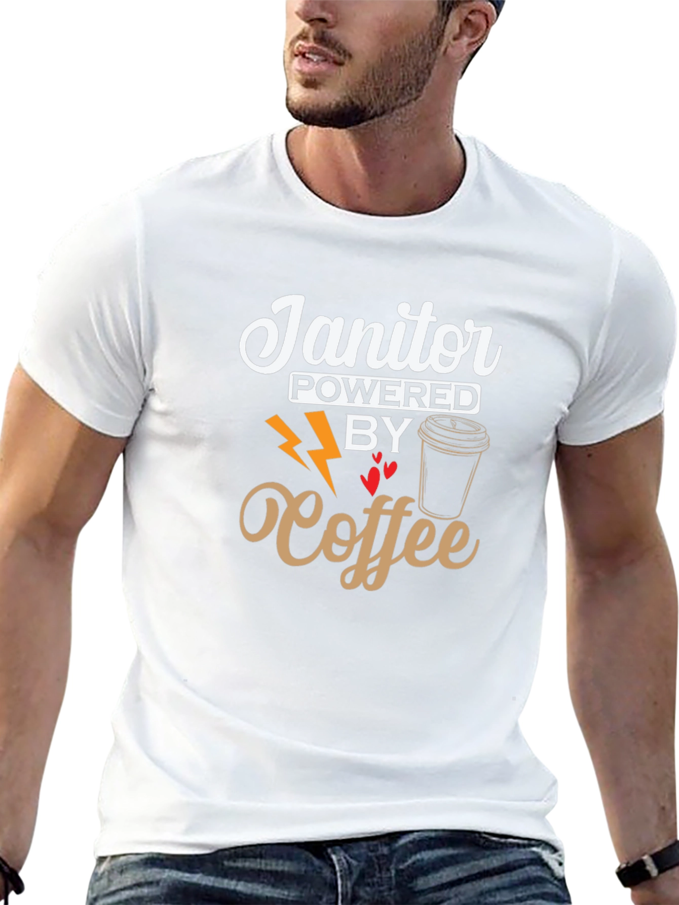 Black Janitor Powered By Coffee Black T-Shirt view 13