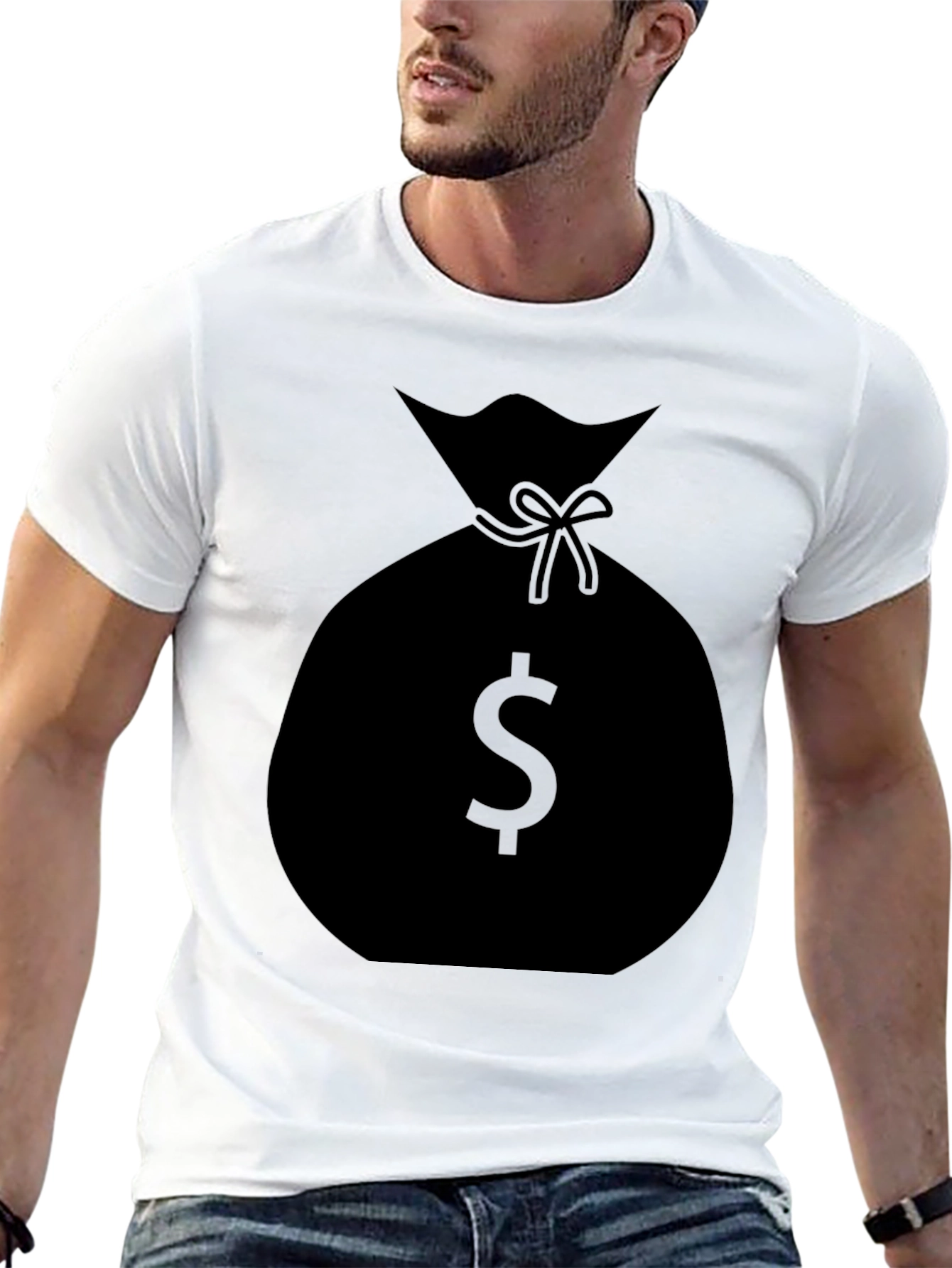 Black Money Bag Graphic T-Shirt - Black Crew Neck Tee view 13