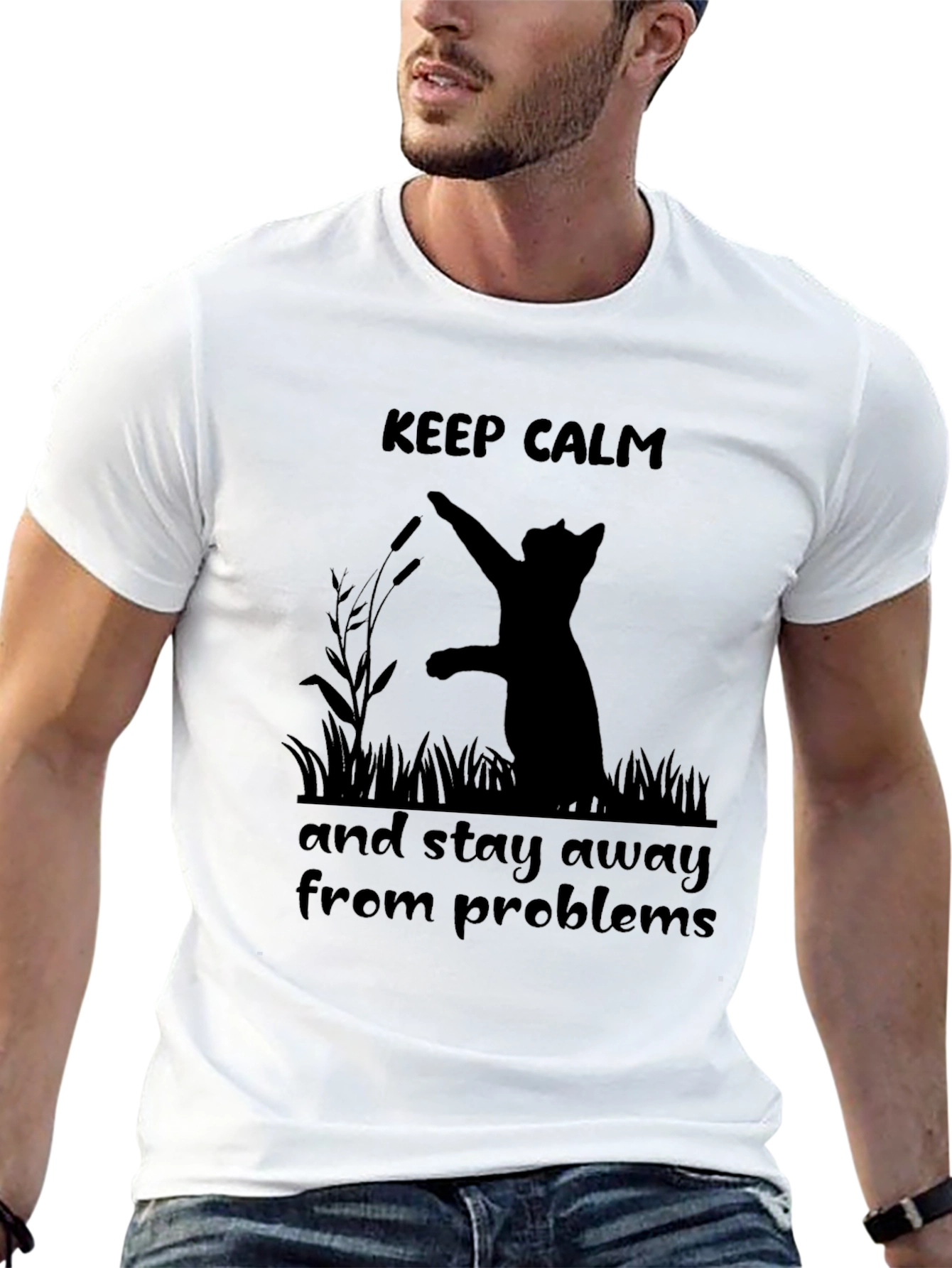 Black Keep Calm Cat T-Shirt - Stay Away From Problems view 13