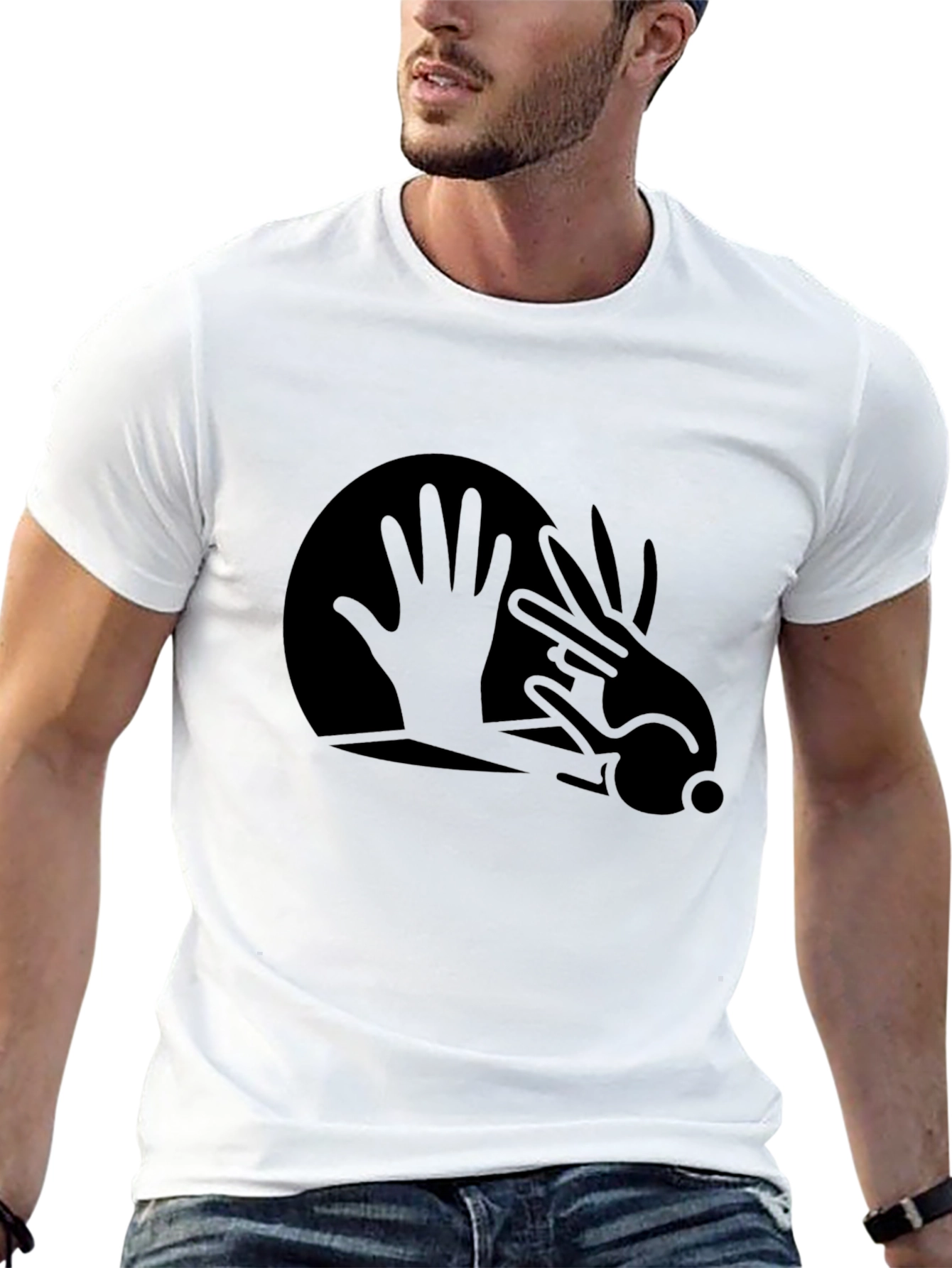 Black Abstract Hand Rabbit Graphic Black T-Shirt view 13