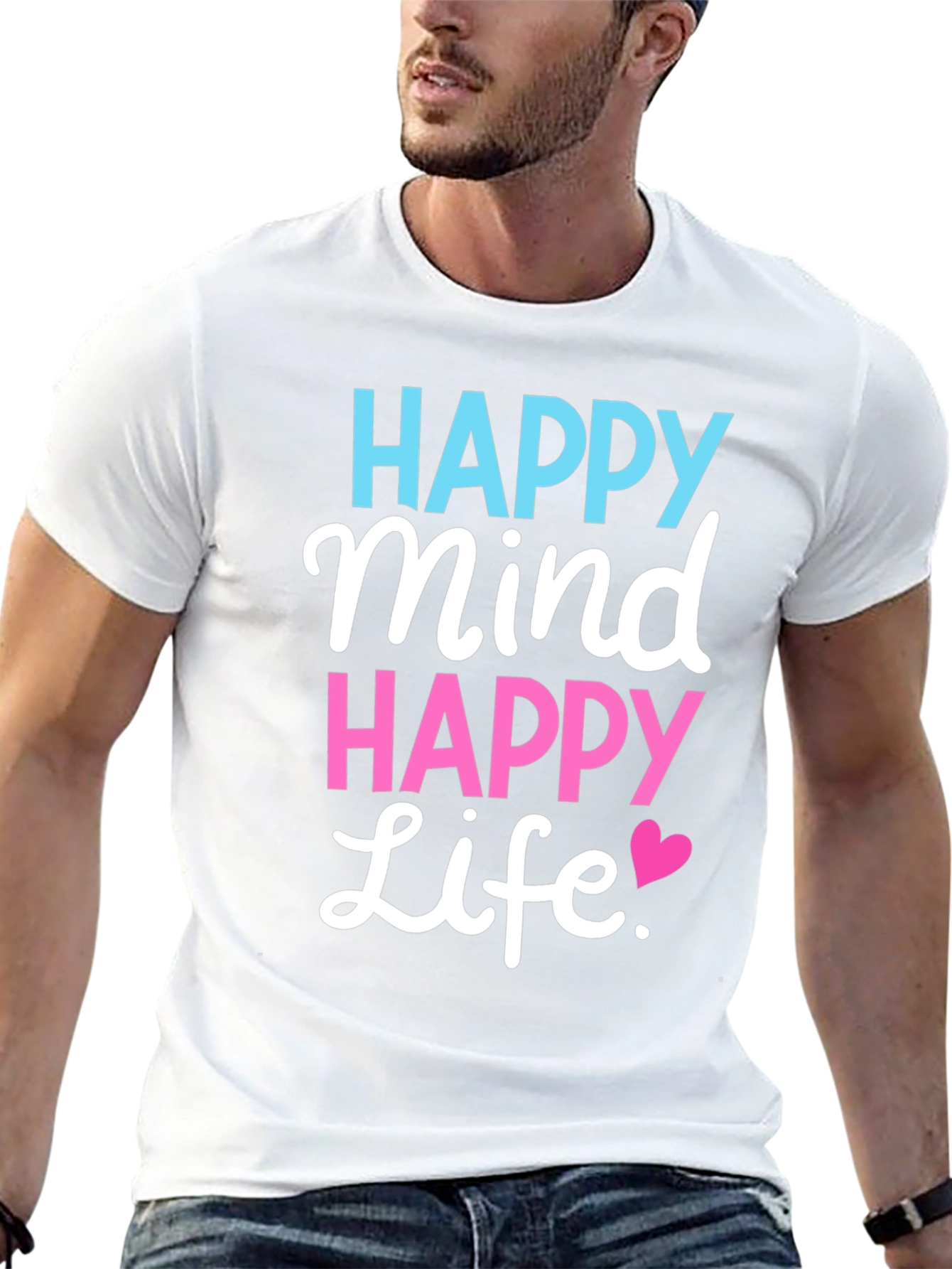 Black Happy Mind Happy Life Black T-Shirt view 13