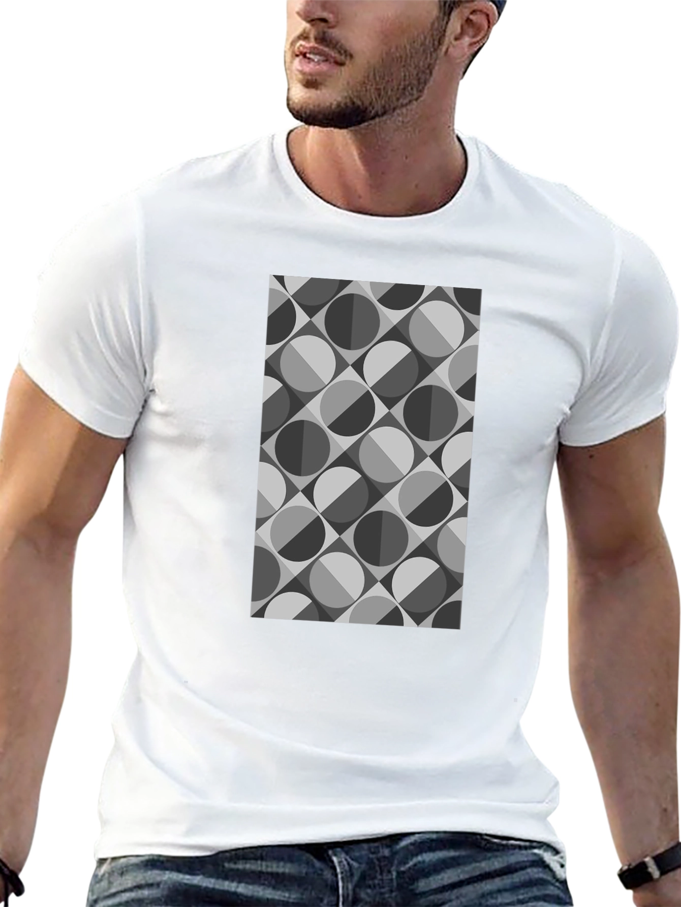 Black Geometric Retro Pattern Black T-Shirt view 13
