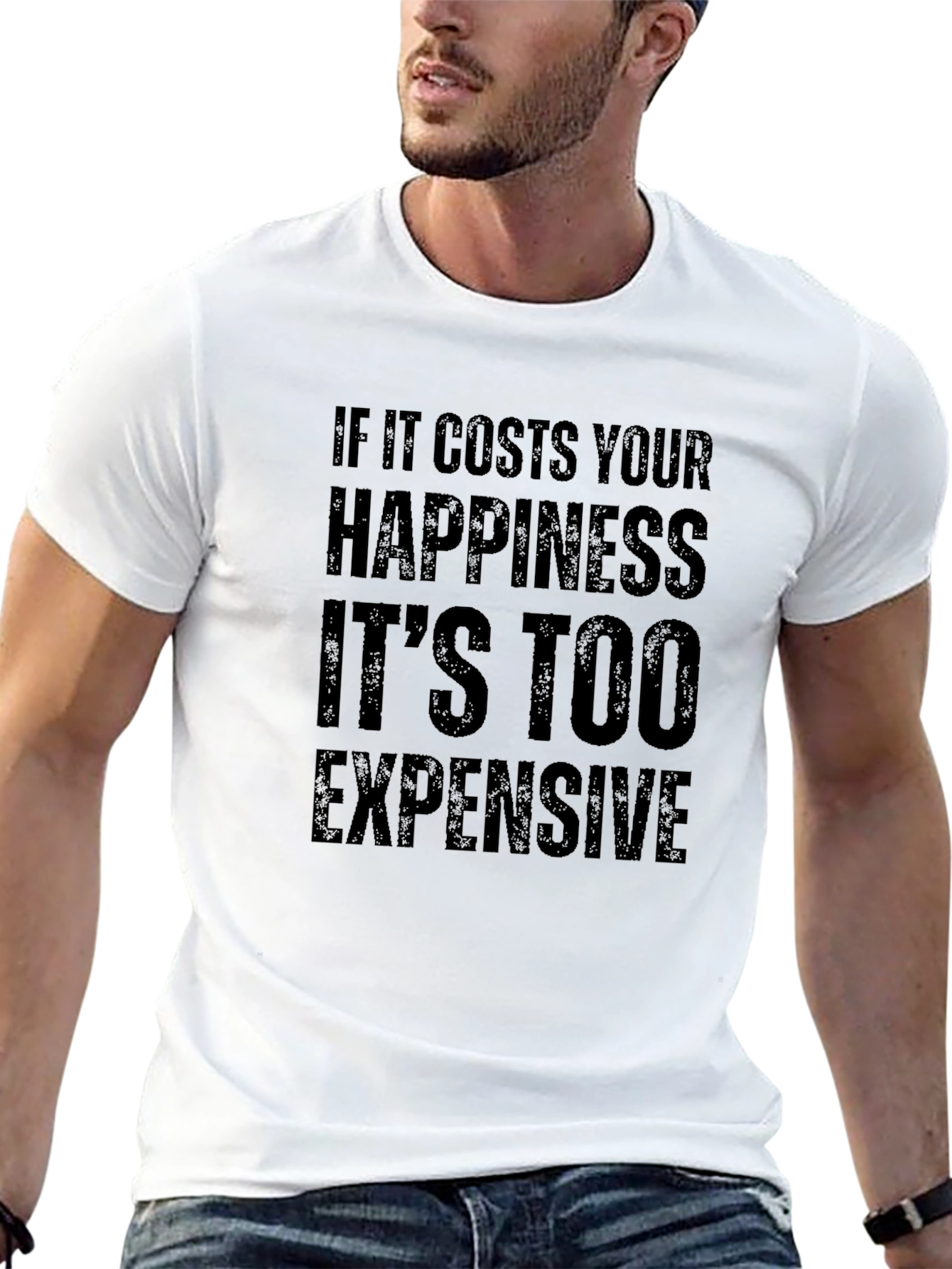 Black Happiness Cost T-Shirt - Mens Funny Slogan Tee view 13