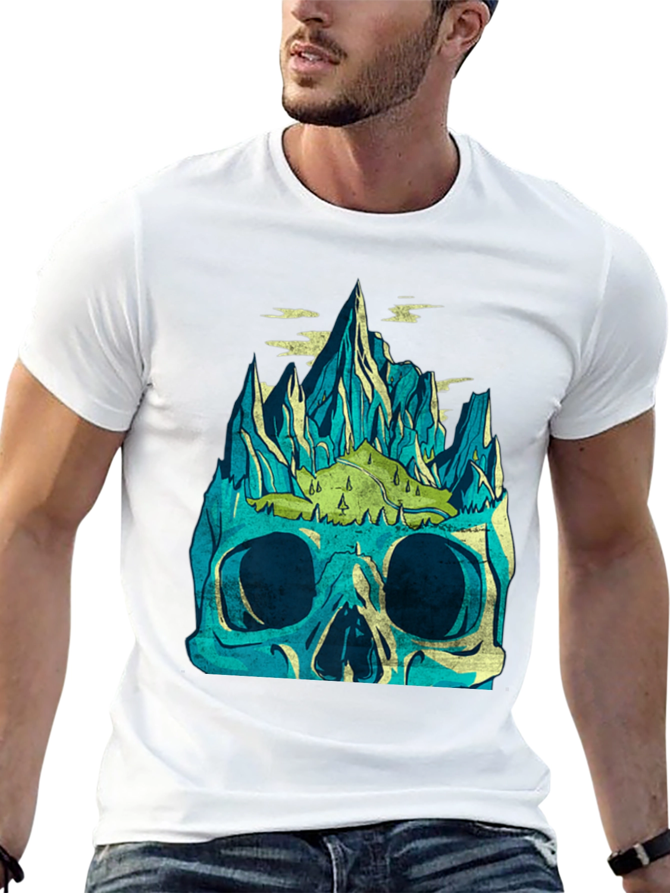 Black Skull Mountain Graphic Tee - Men's Black T-Shirt view 13
