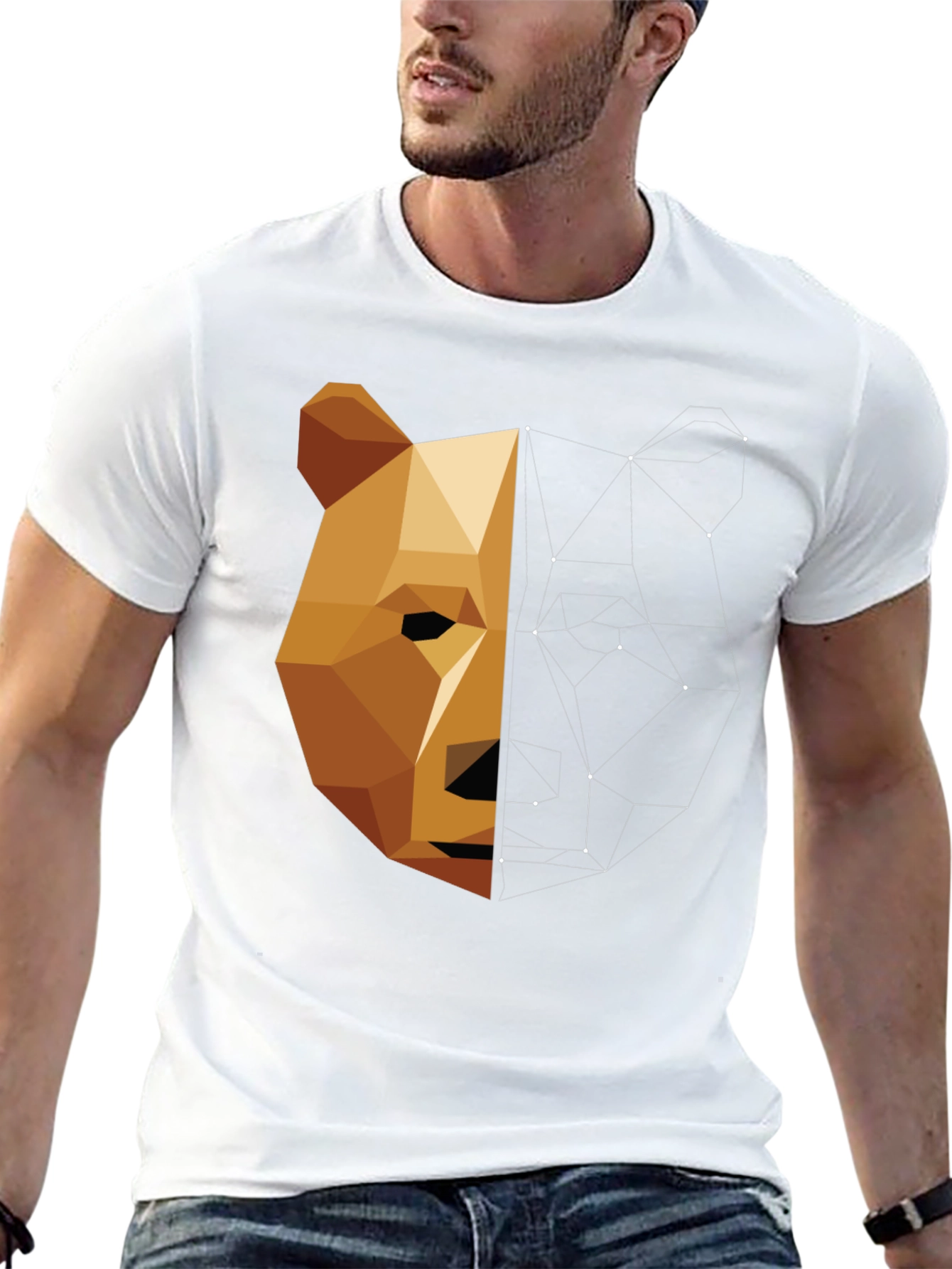 Black Geometric Bear Graphic Tee - Men's Black T-Shirt view 13