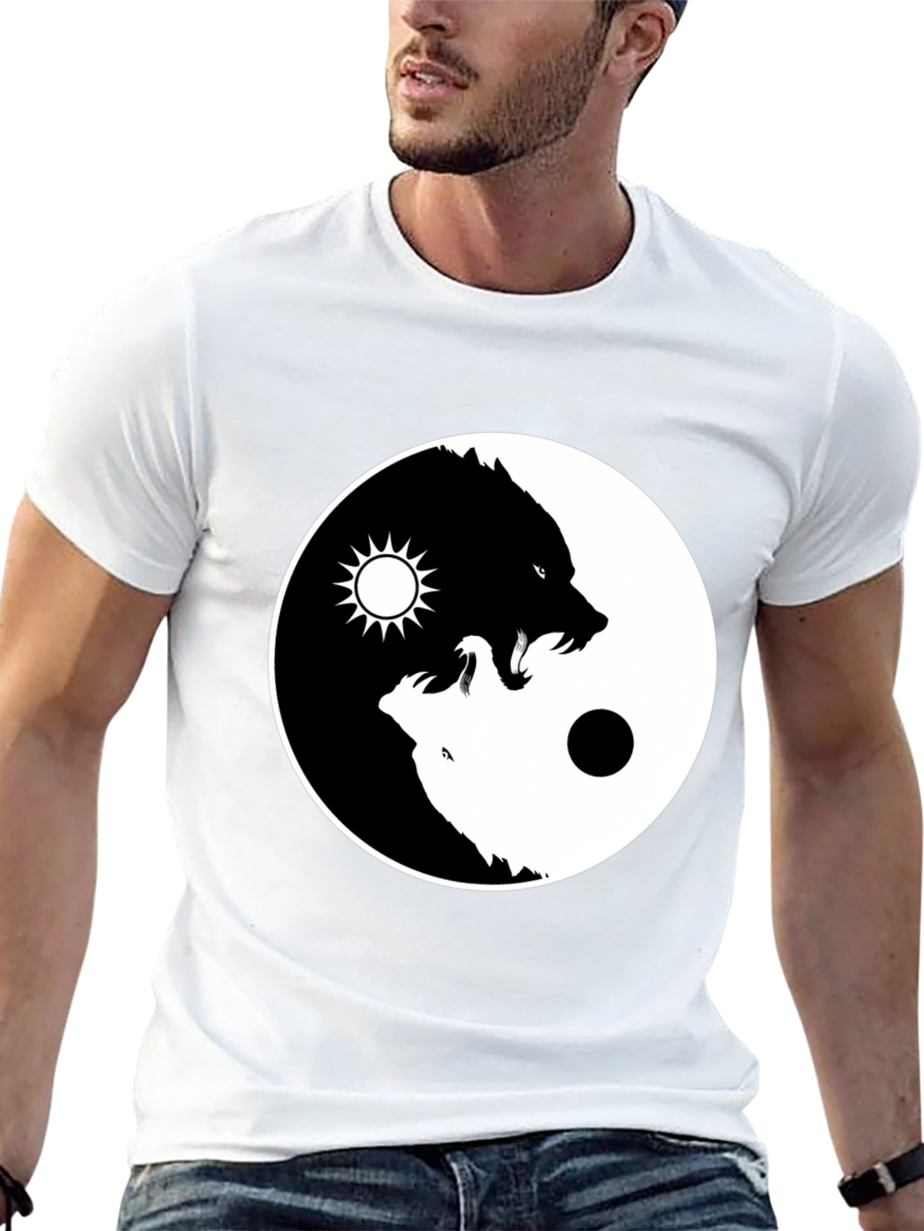 Black Yin Yang Wolf Graphic Tee - Balance Design view 13