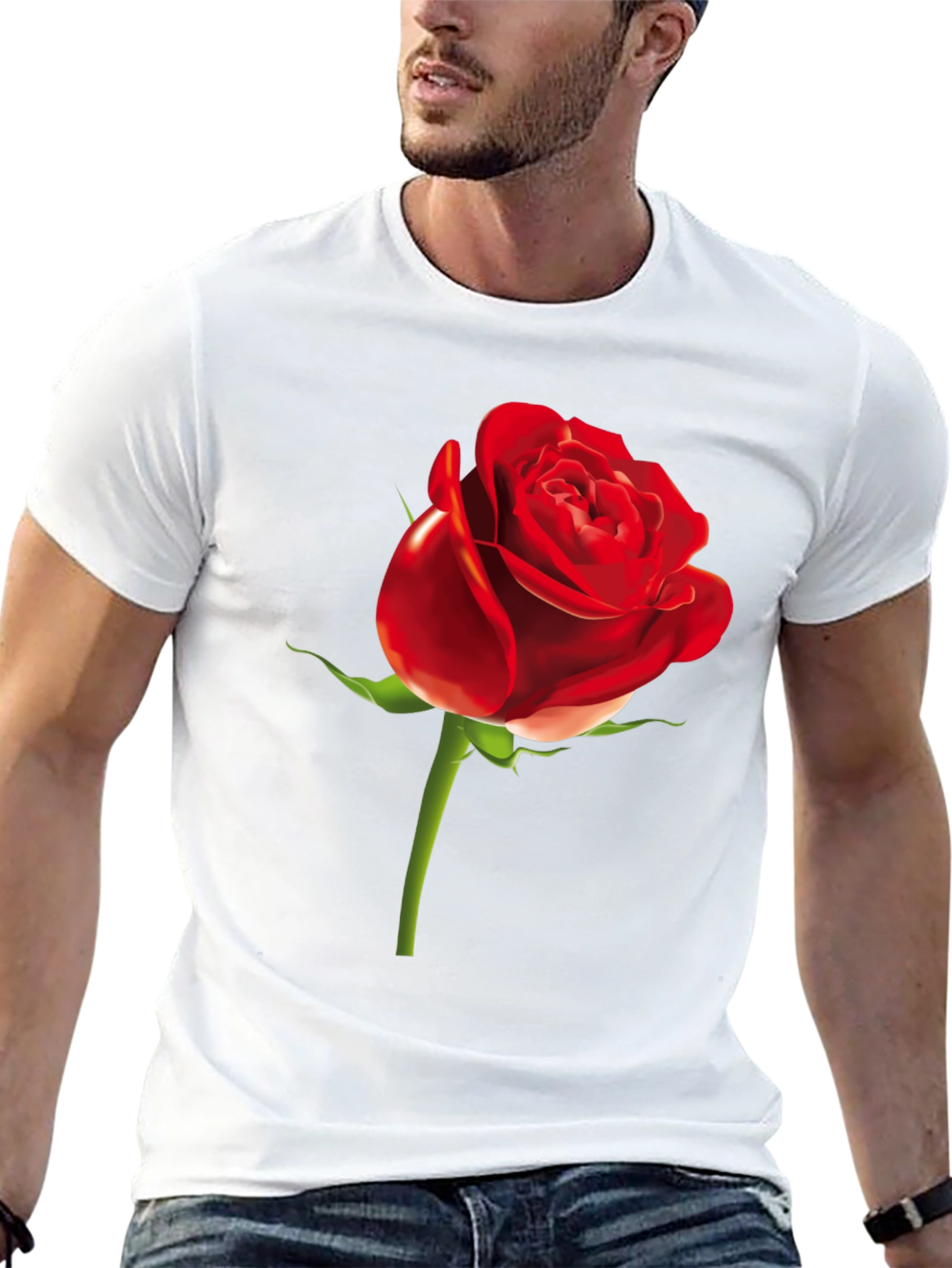 Red Rose Graphic Print Black T-Shirt - 13