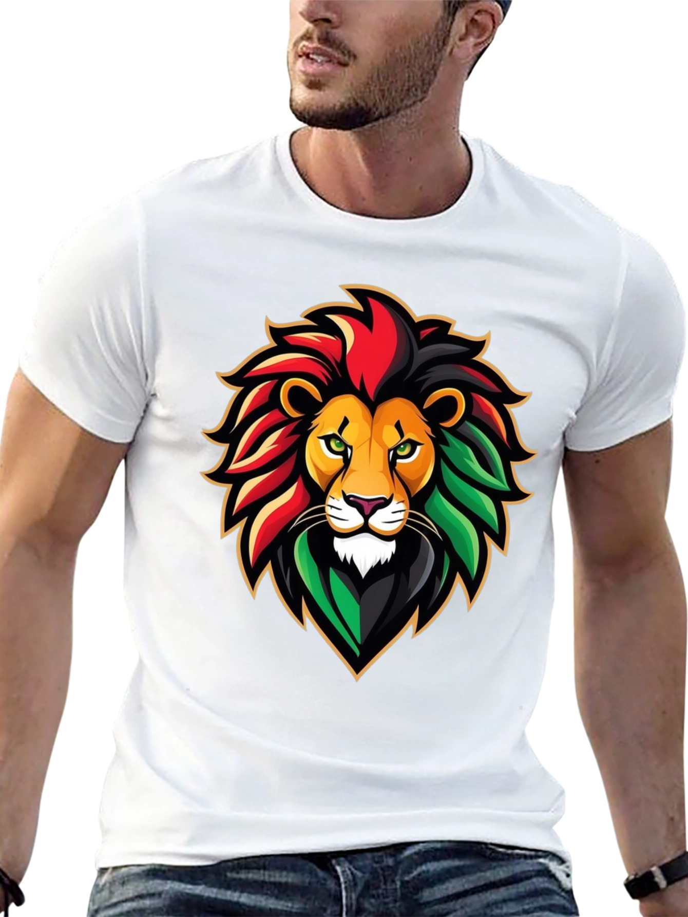 Black Rasta Lion Graphic Tee - Black Cotton T-Shirt view 13