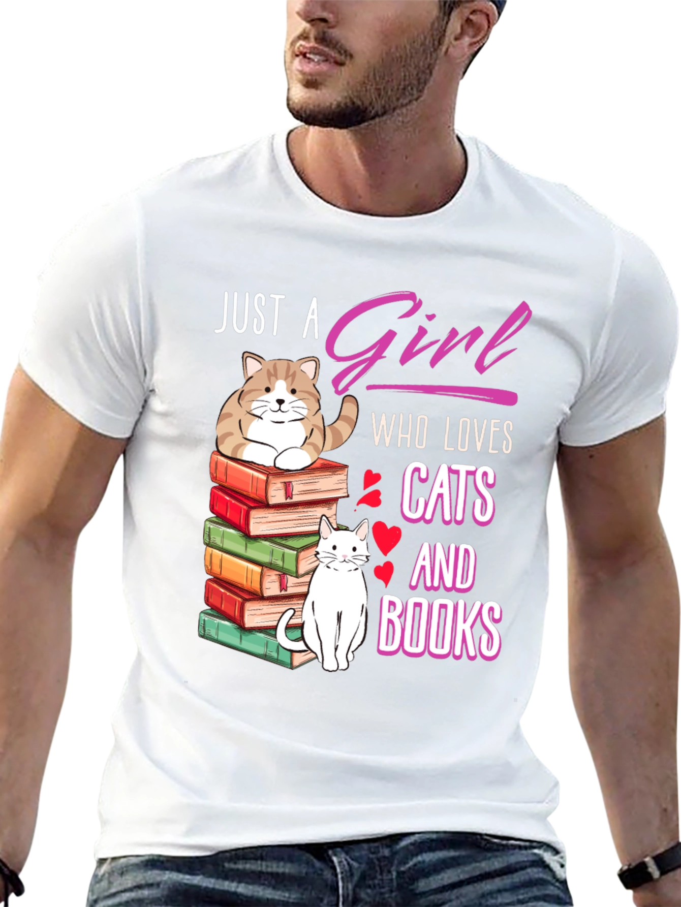 Black Just A Girl Who Loves Cats and Books T-Shirt view 13