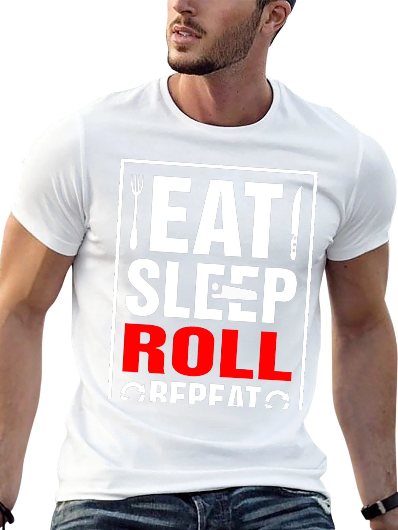 Black Eat Sleep Roll Repeat T-Shirt view 13