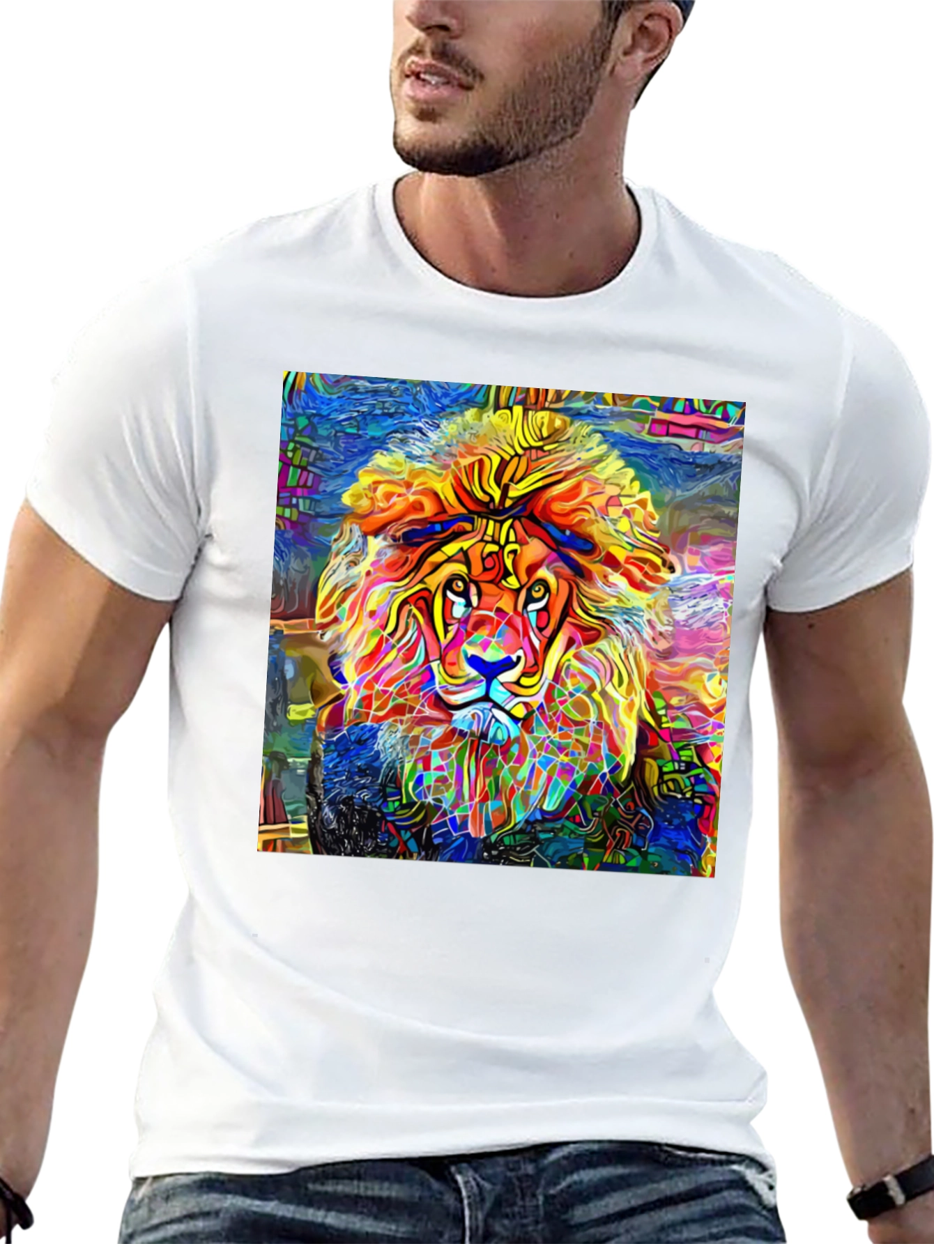 Black Vibrant Lion Graphic Black T-Shirt - Artistic Animal Tee view 13