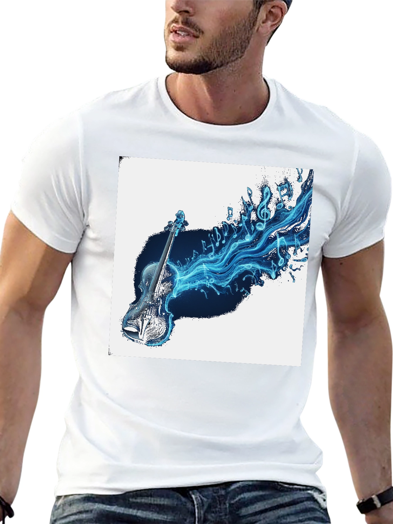 Black Musical Violin Graphic T-Shirt - Black view 13