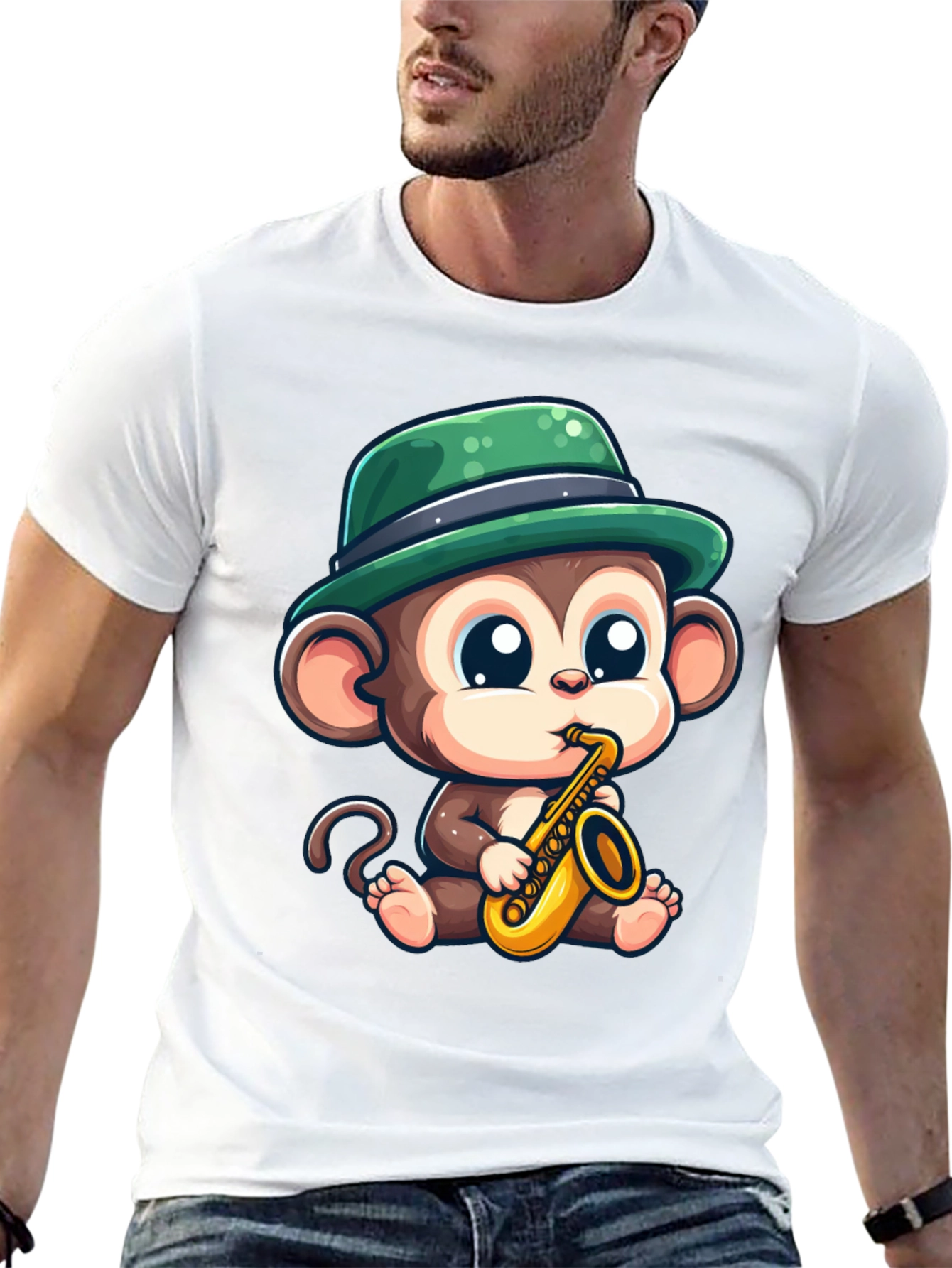 Black Monkey Saxophone T-Shirt: Cool Cartoon Graphic Tee view 13