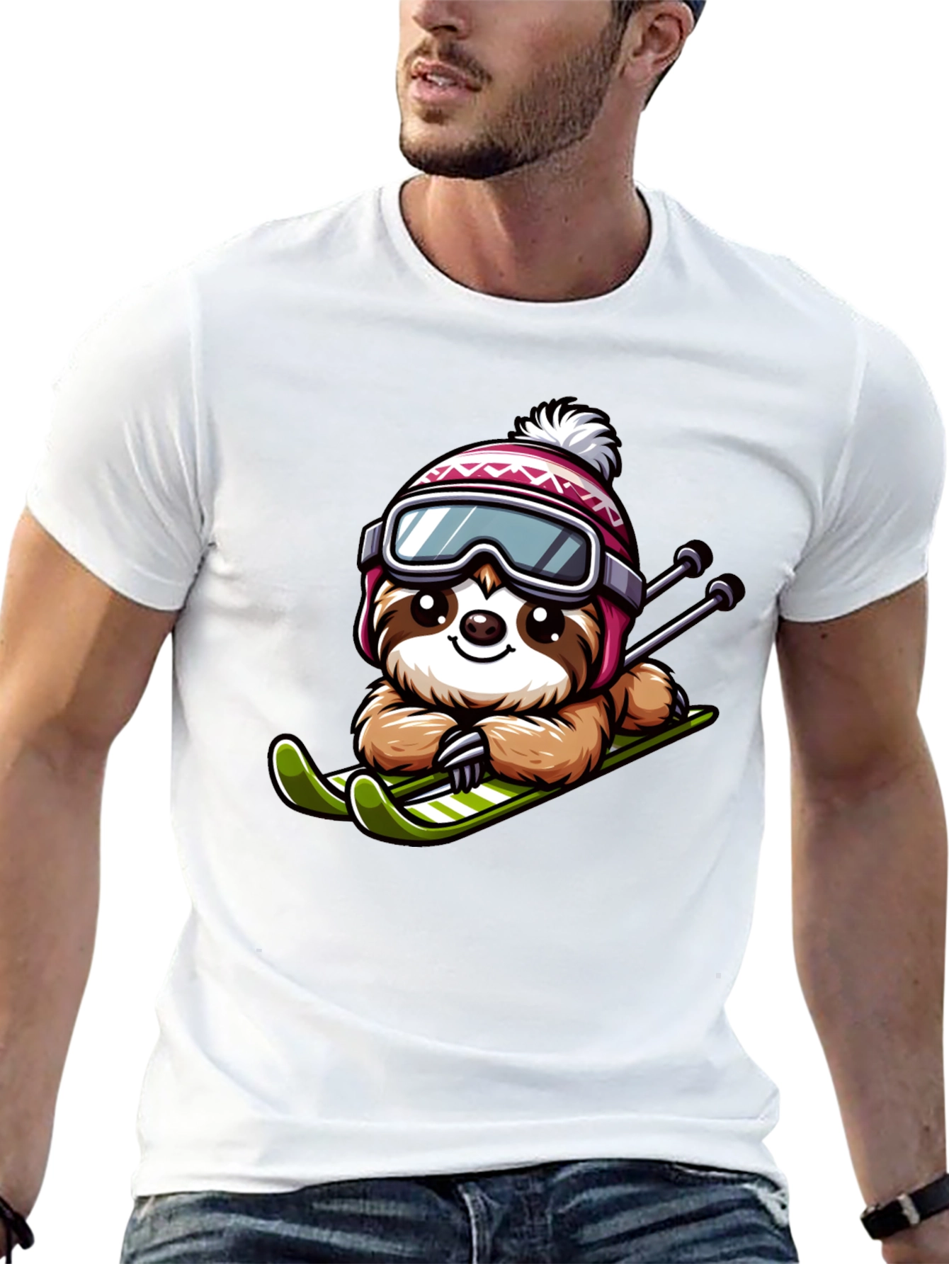 Black Skiing Sloth Graphic Tee - Winter Fun view 13