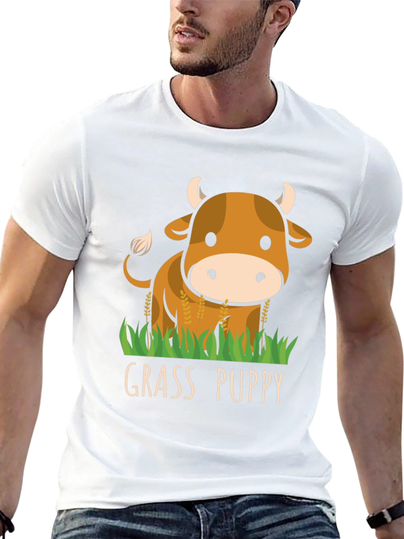 Black Grass Puppy Cute Cow Graphic T-Shirt view 13