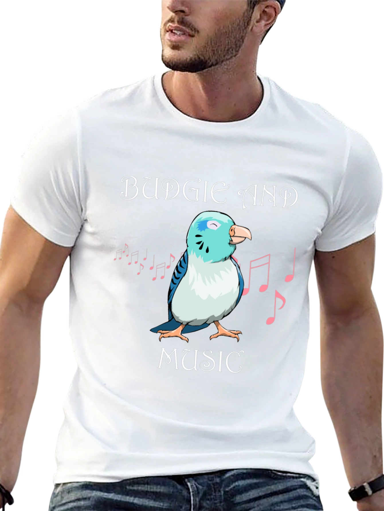 Black Budgie and Music Graphic T-Shirt view 13