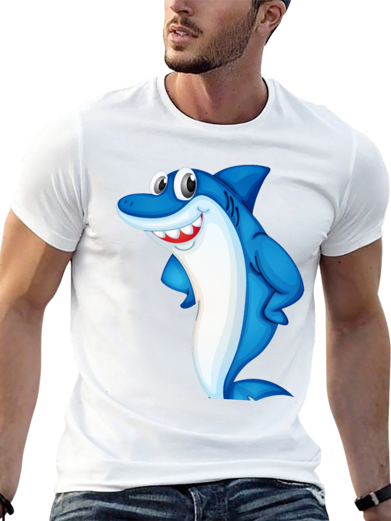 Black Funny Shark Graphic Tee - Black Cotton Blend T-Shirt view 13