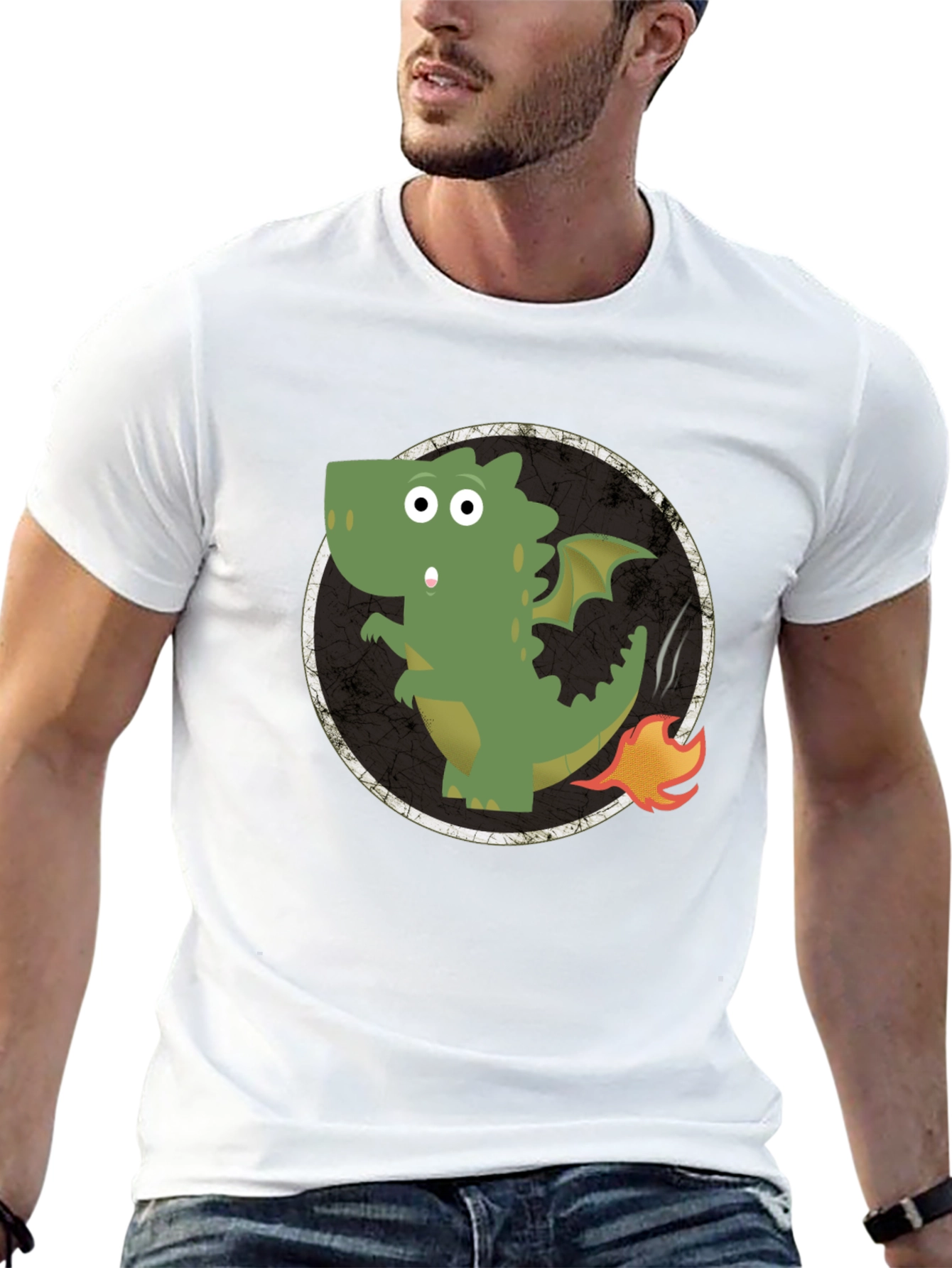 Black Dragon Fire Tail Graphic Tee - Black Cotton T-Shirt view 13