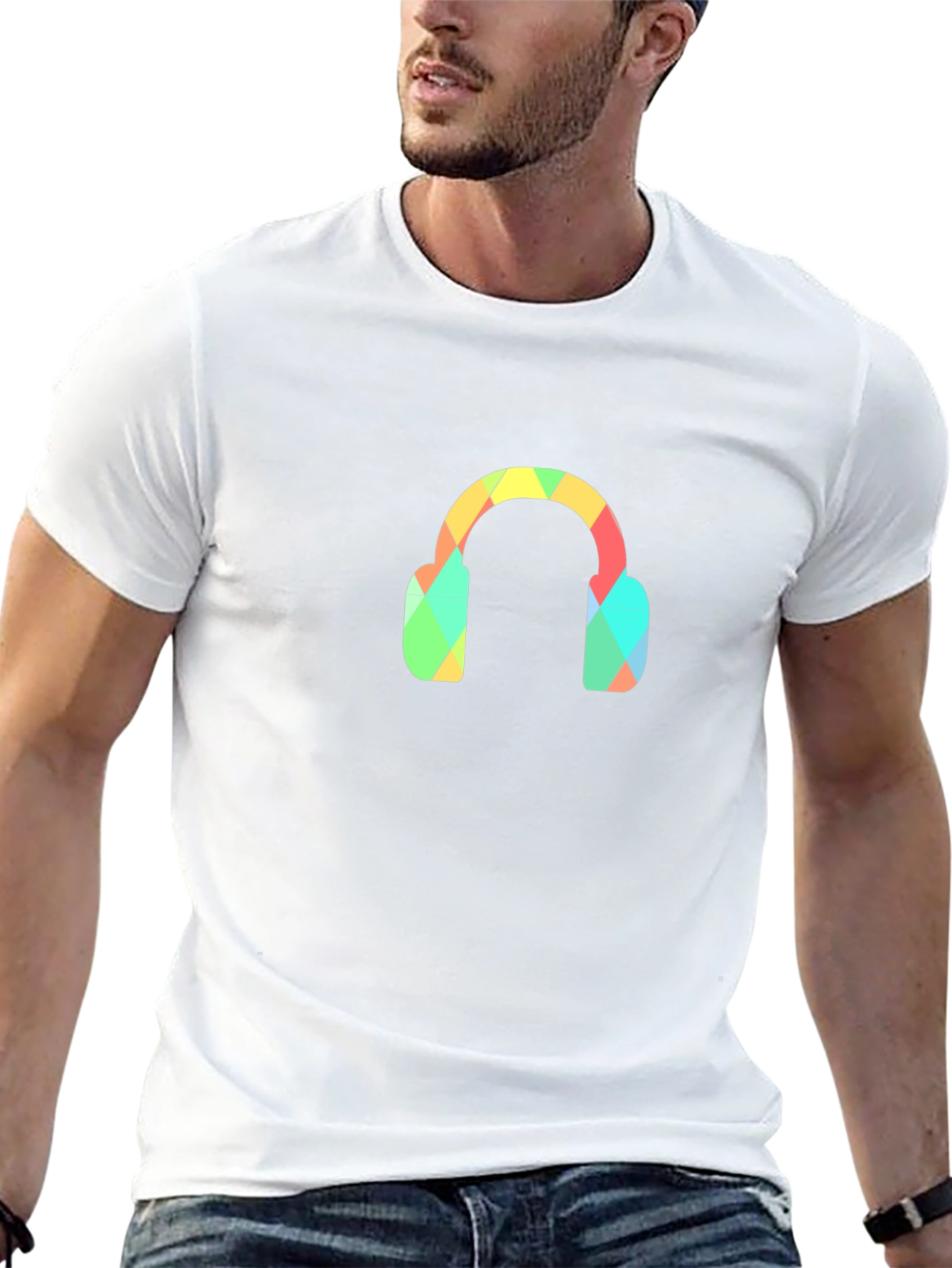 Black Geometric Headphones Black T-Shirt view 13