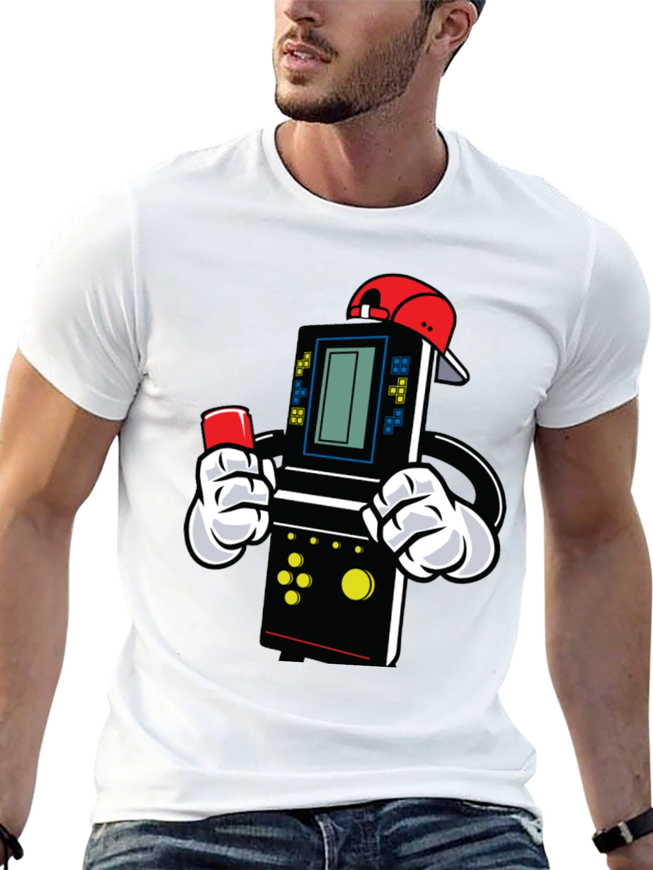 Black Retro Game Character T-Shirt view 13