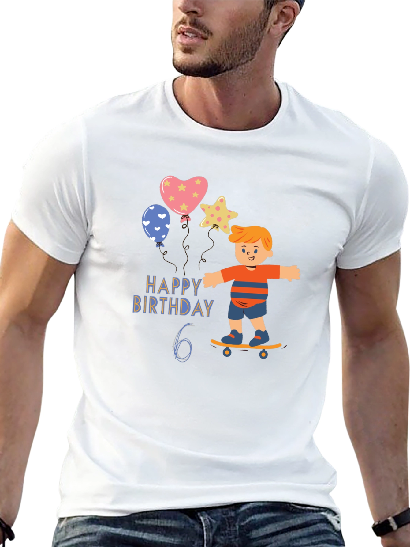 Black Happy 6th Birthday Skateboard T-Shirt view 13