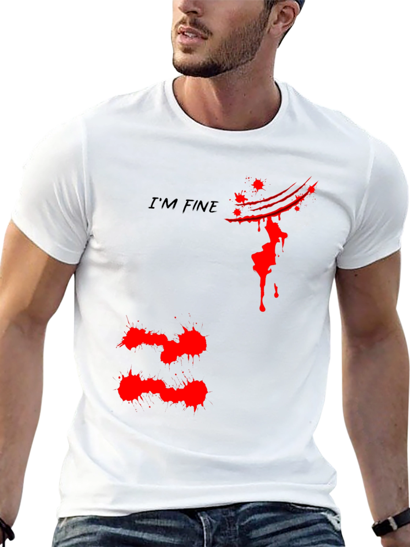 Black I'm Fine Graphic Tee - Black Cotton T-Shirt view 13