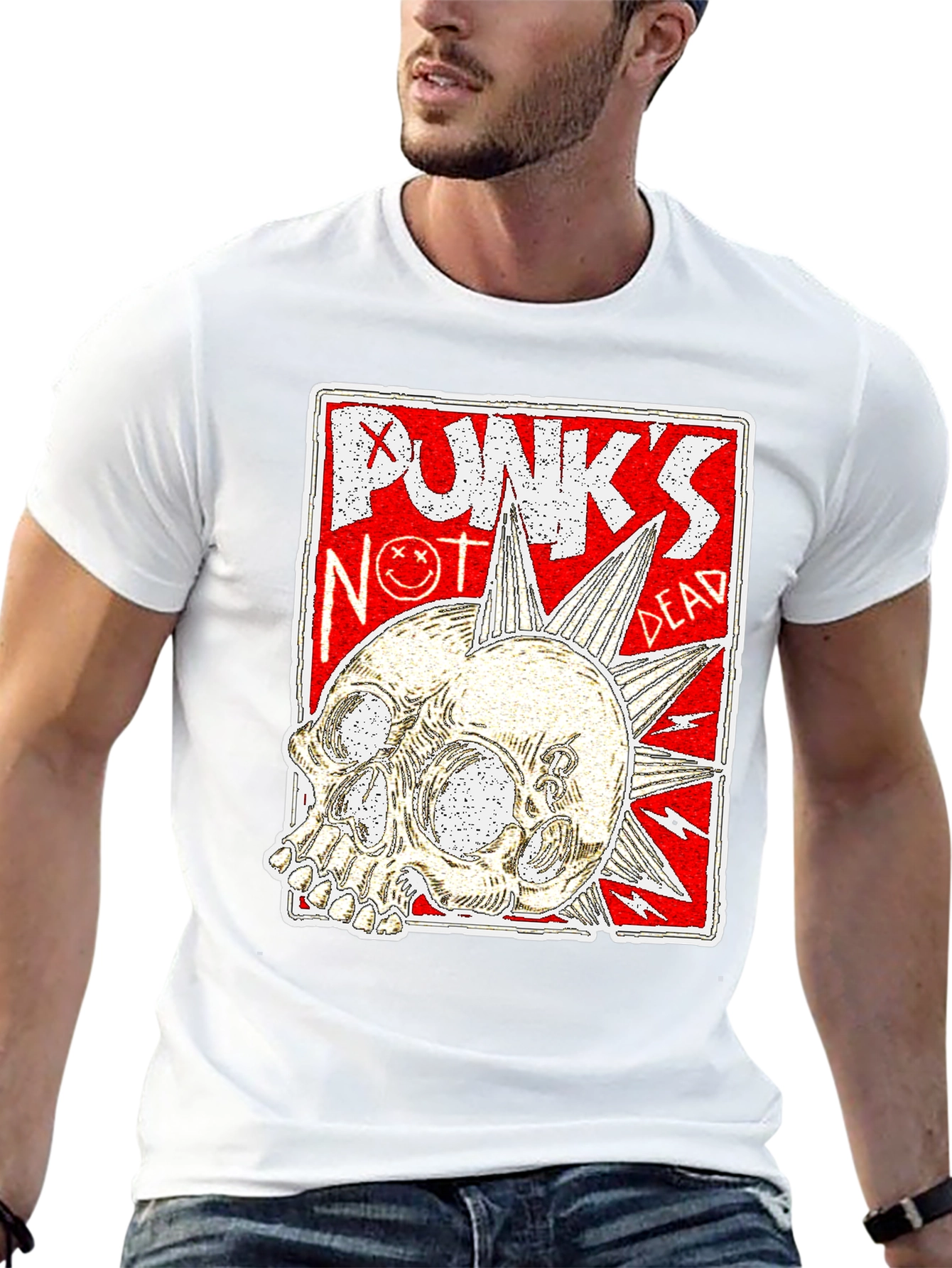 Black Punk's Not Dead Skull Graphic Tee - Black view 13