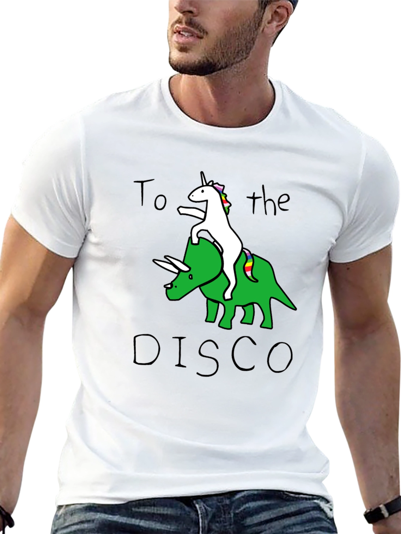 Black Unicorn Riding Dinosaur To the Disco T-Shirt view 13