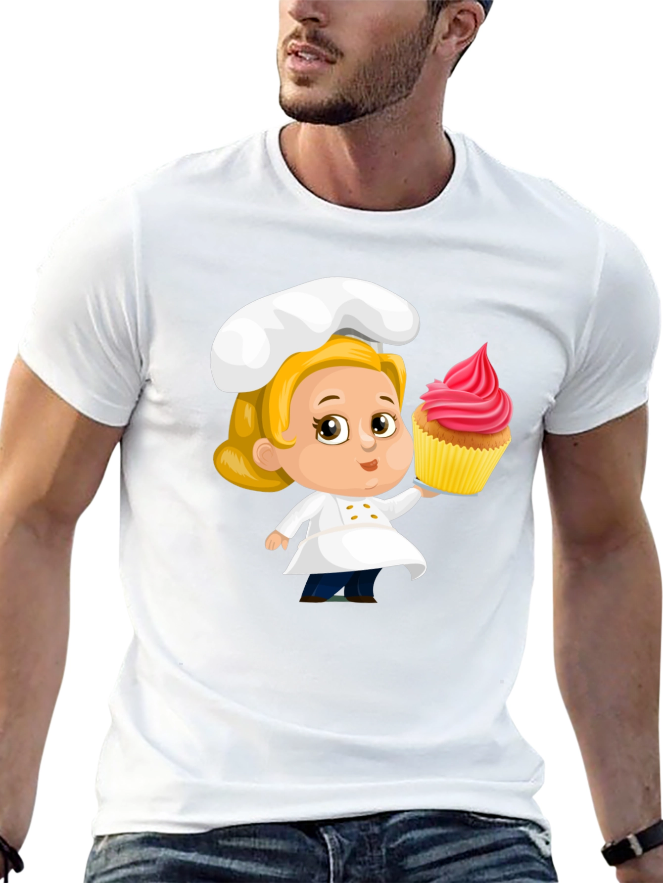 Black Chef Cupcake Cartoon T-Shirt - Cute & Fun Design view 13