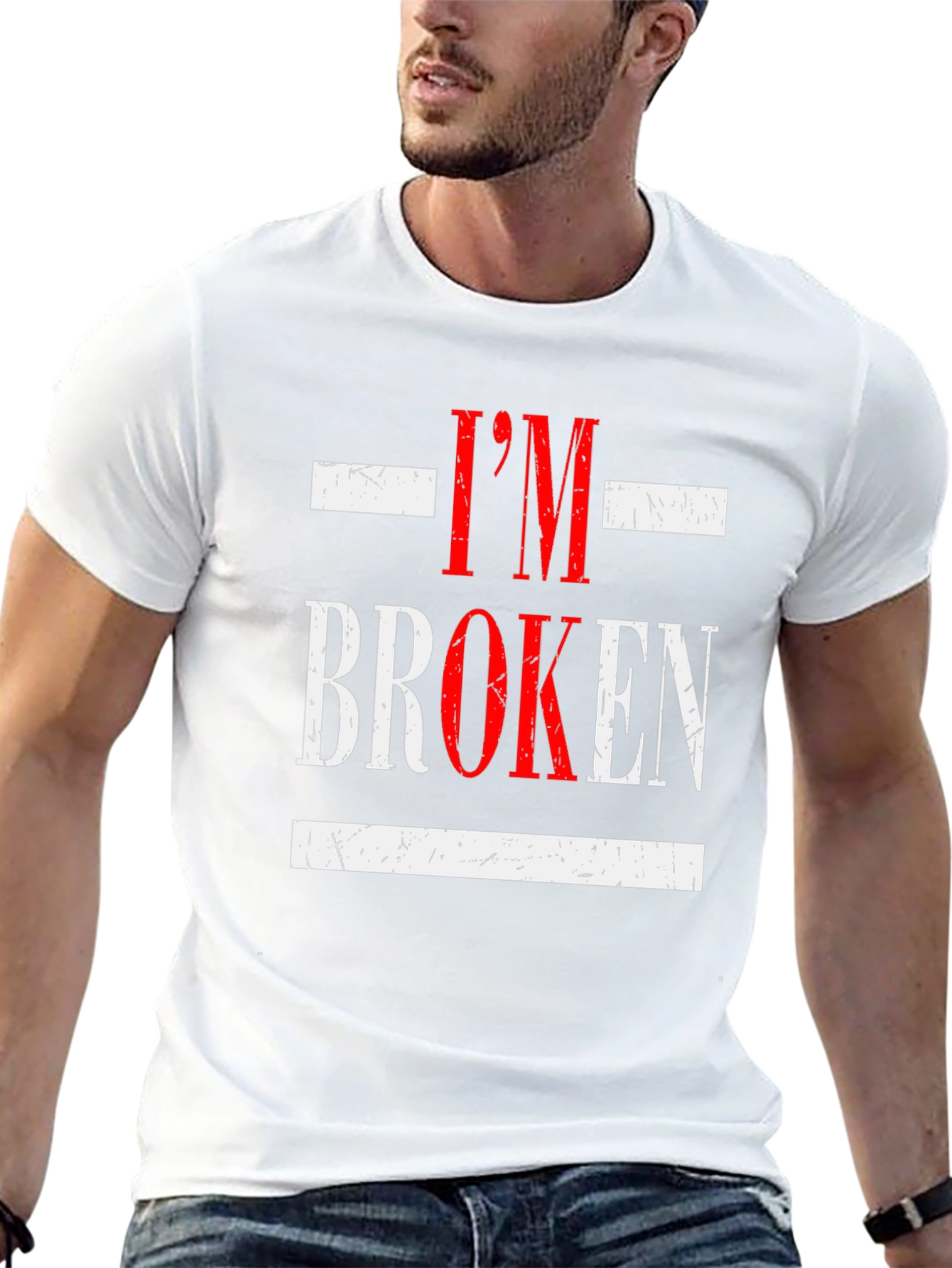 Black I'm Broken Graphic Tee - Distressed Design, Casual Wear view 13