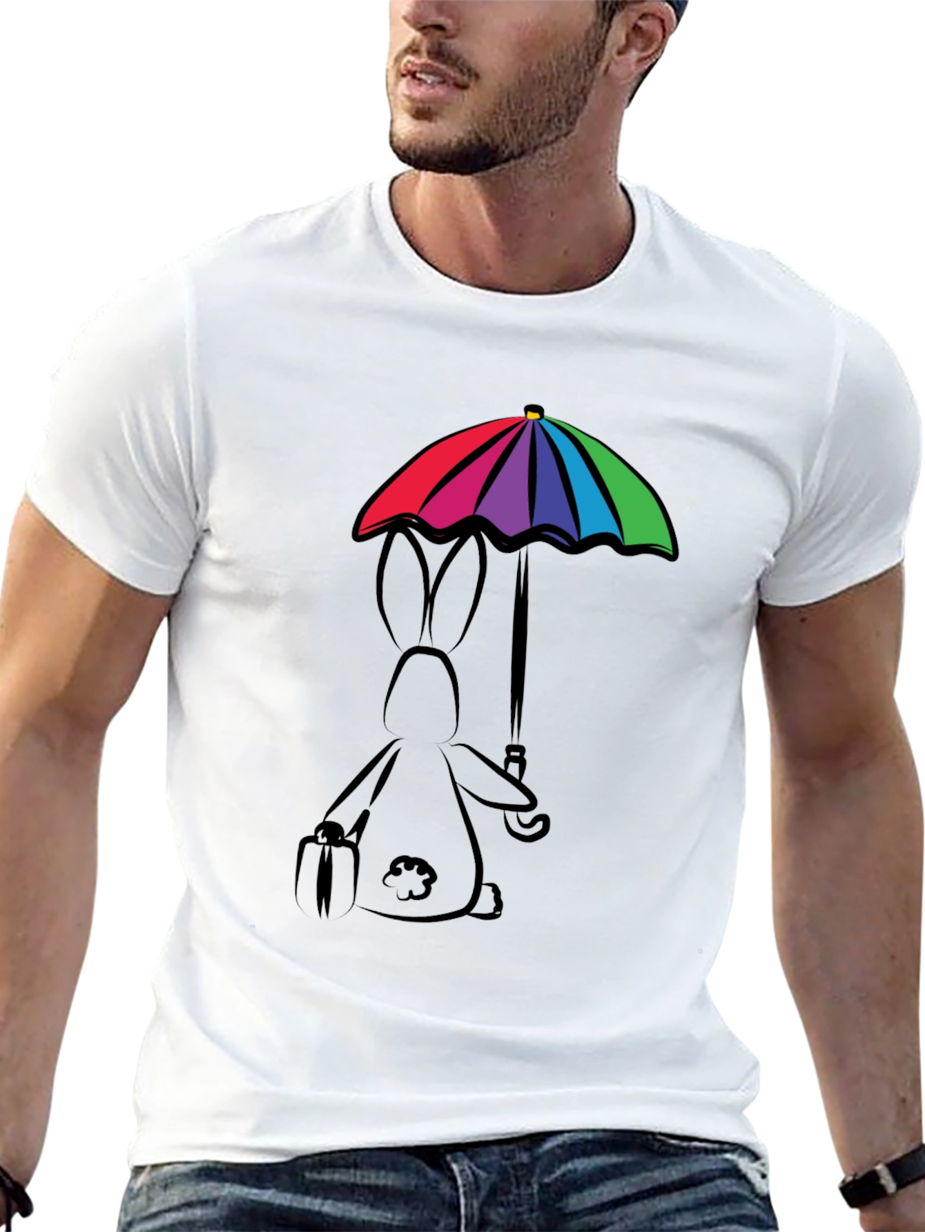 Black Rainbow Umbrella Bunny T-Shirt view 13