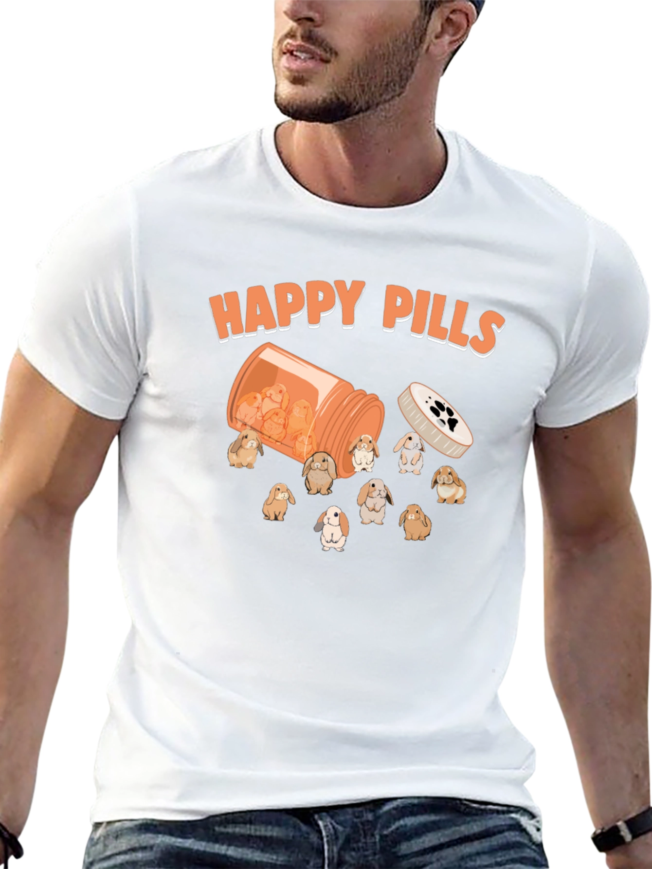 Black Happy Pills Bunny T-Shirt Cute Graphic Tee view 13