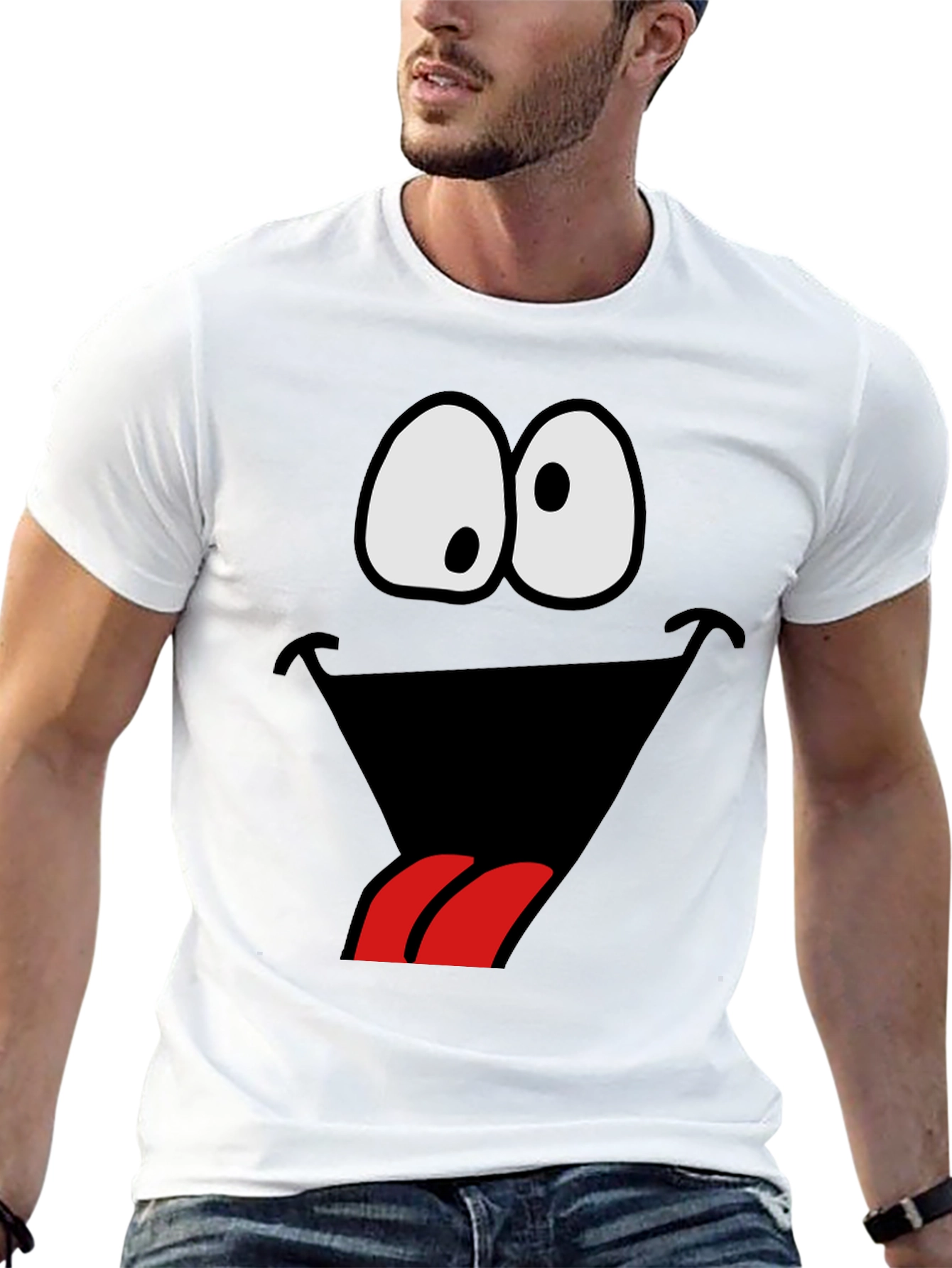 Black Funny Goofy Face Graphic Tee - Black view 13