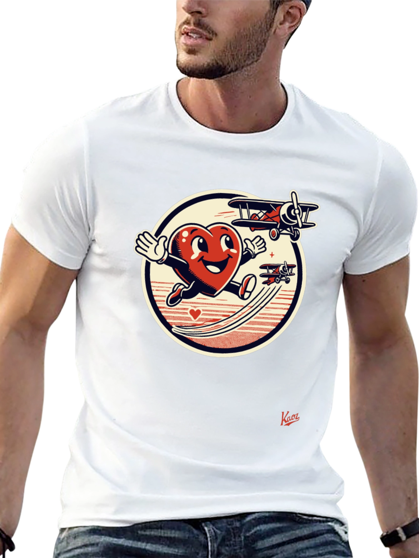 Black Cartoon Heart Airplane T-Shirt view 13