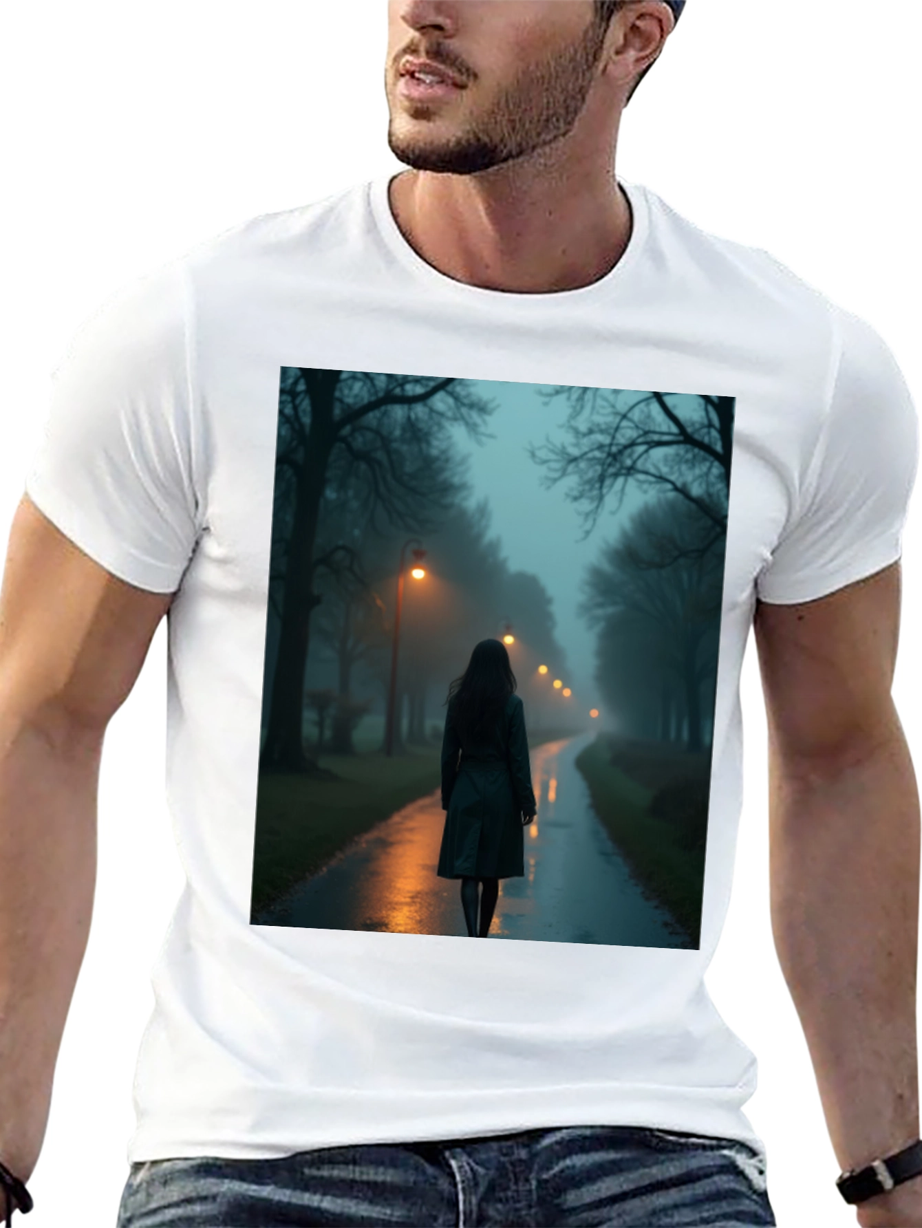 Black Mystic Walk T-Shirt - Dark & Atmospheric Design view 13