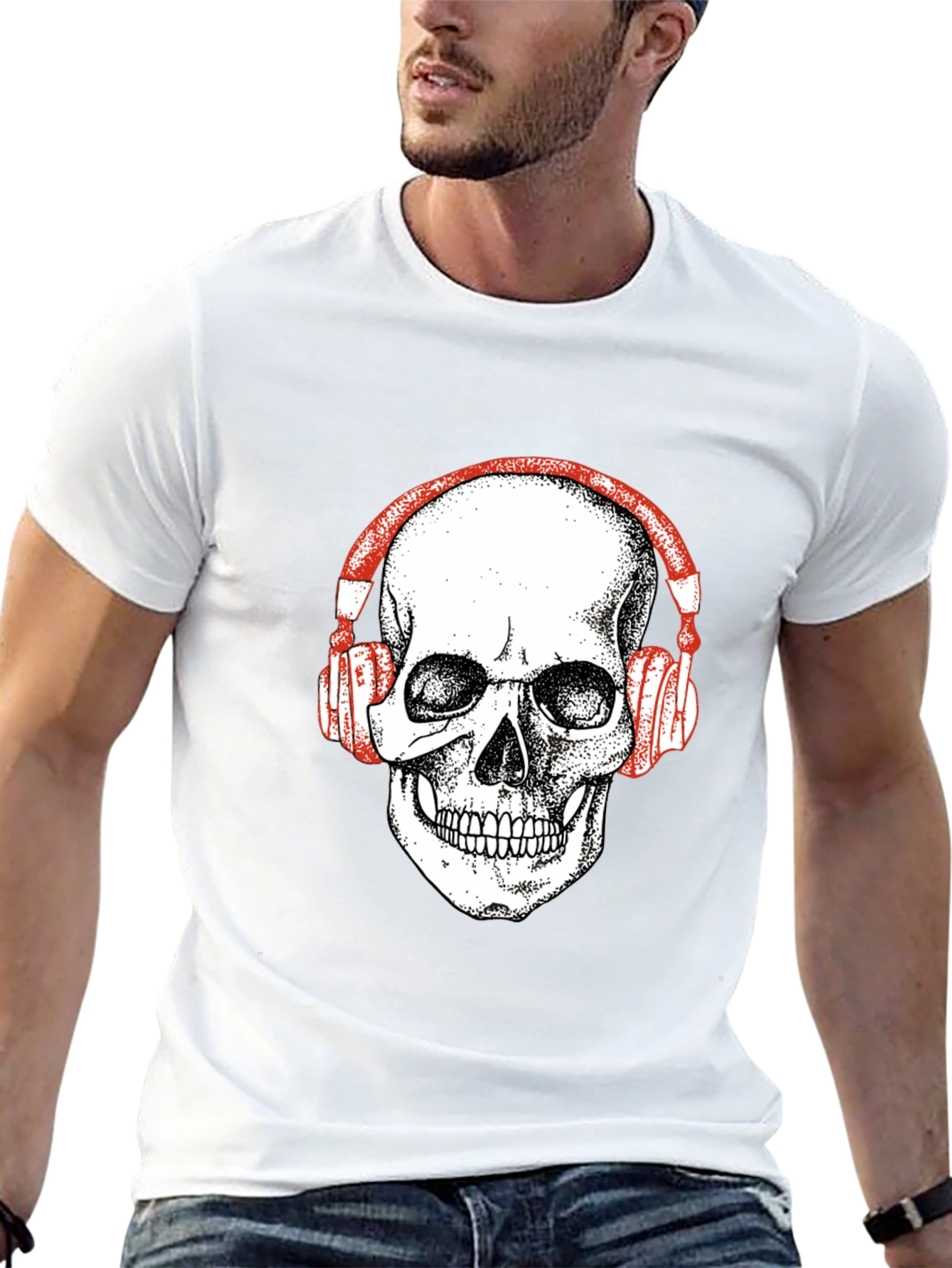 Black Skull Headphones Graphic Tee - Black view 13
