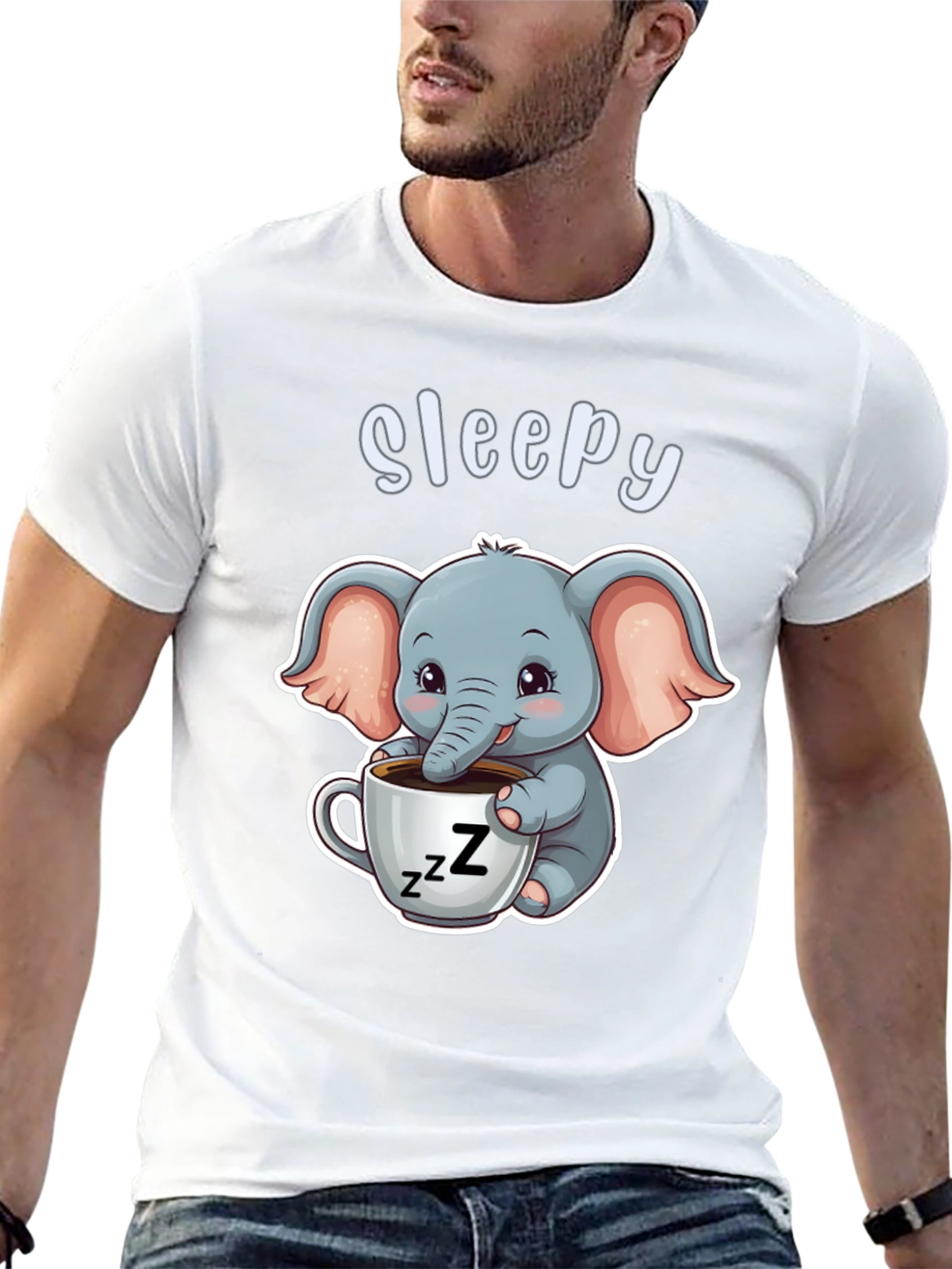 Black Sleepy Elephant Graphic Tee - Cute Cartoon Shirt view 13