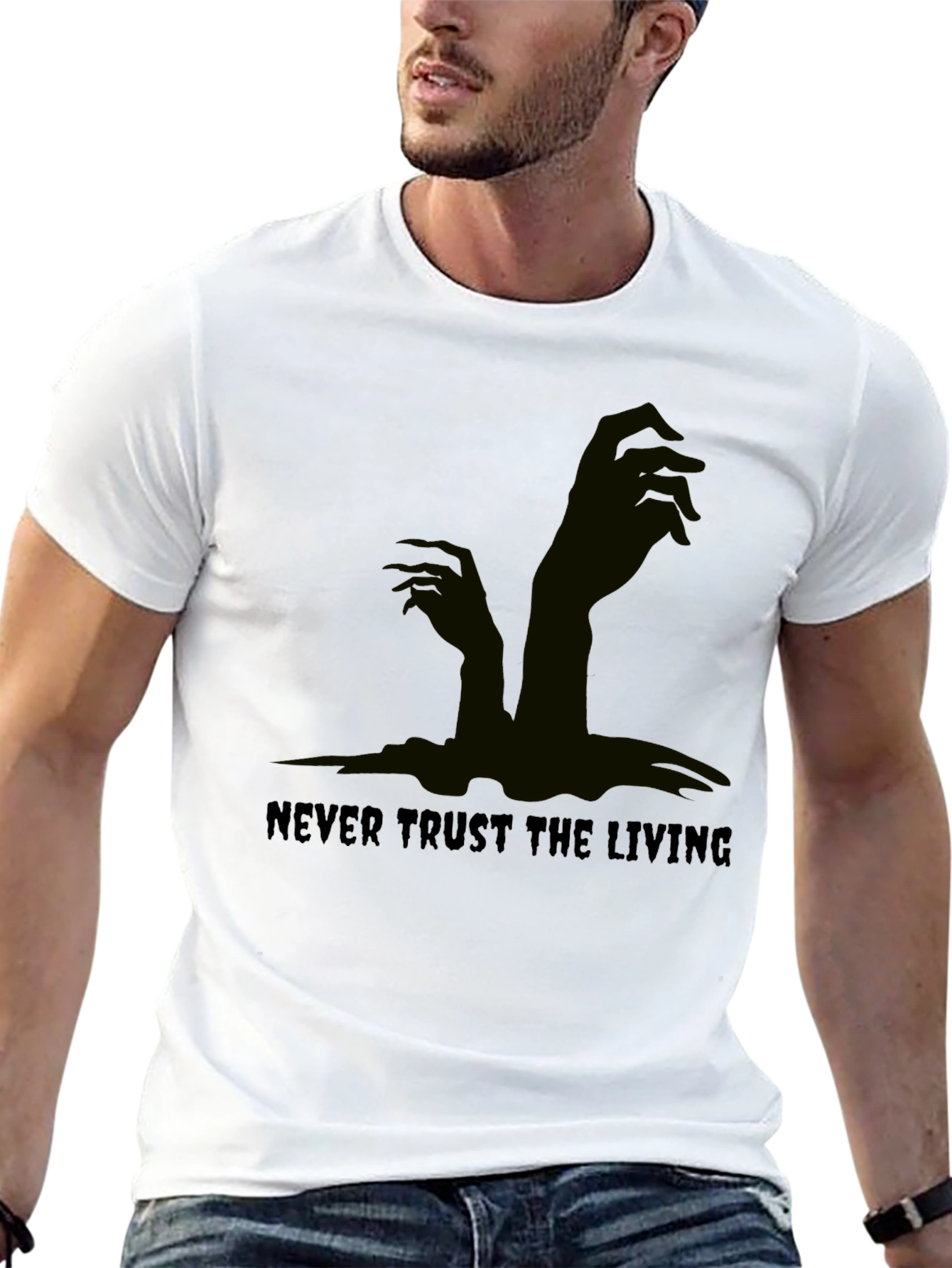 Black Never Trust the Living Black Graphic Tee view 13