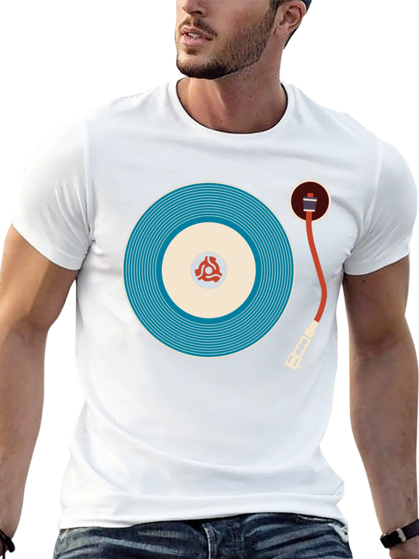 Black Retro Turntable Graphic Tee - Cool Music Lover Shirt view 13