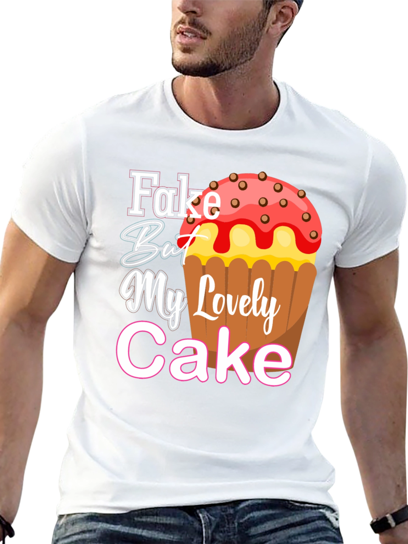 Black Fake But My Lovely Cake Black Graphic Tee view 13