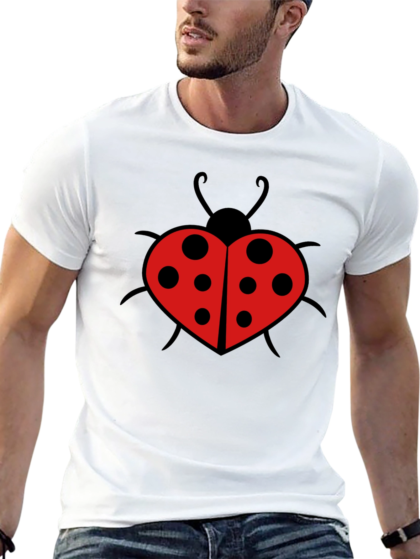 Black Ladybug Heart Graphic Tee - Black Cotton T-Shirt view 13