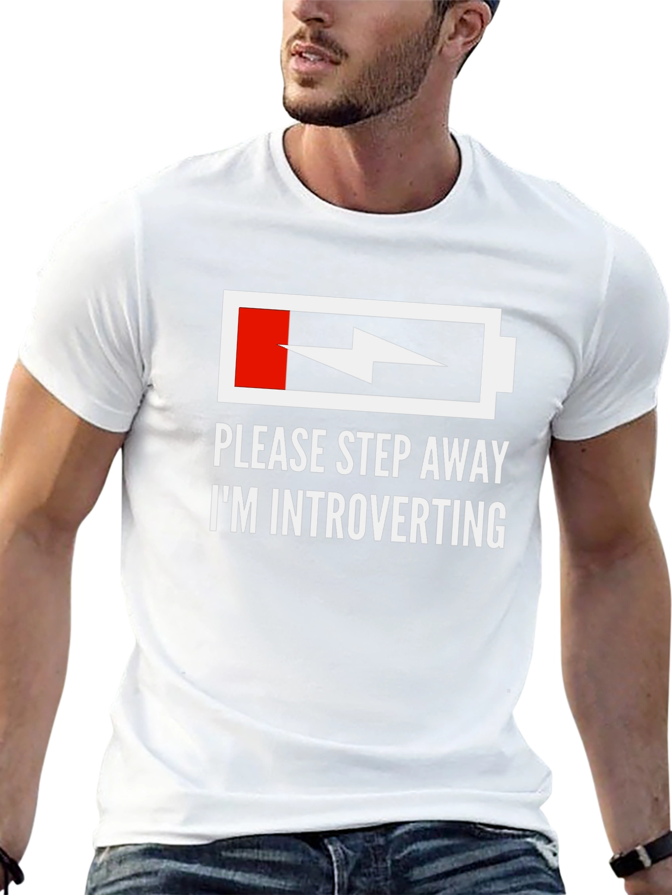 Black Introvert Humor T-Shirt - Low Battery Graphic Tee view 13