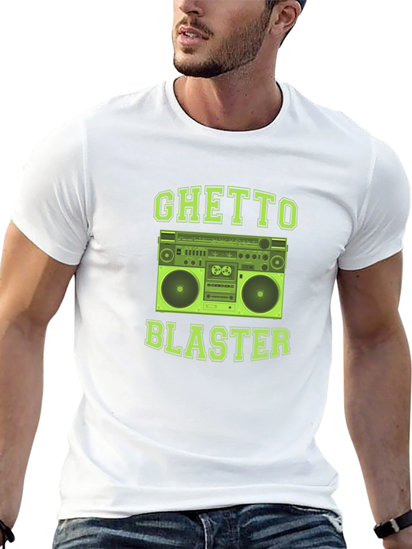 Black Ghetto Blaster Graphic Tee - Retro Boombox T-Shirt view 13