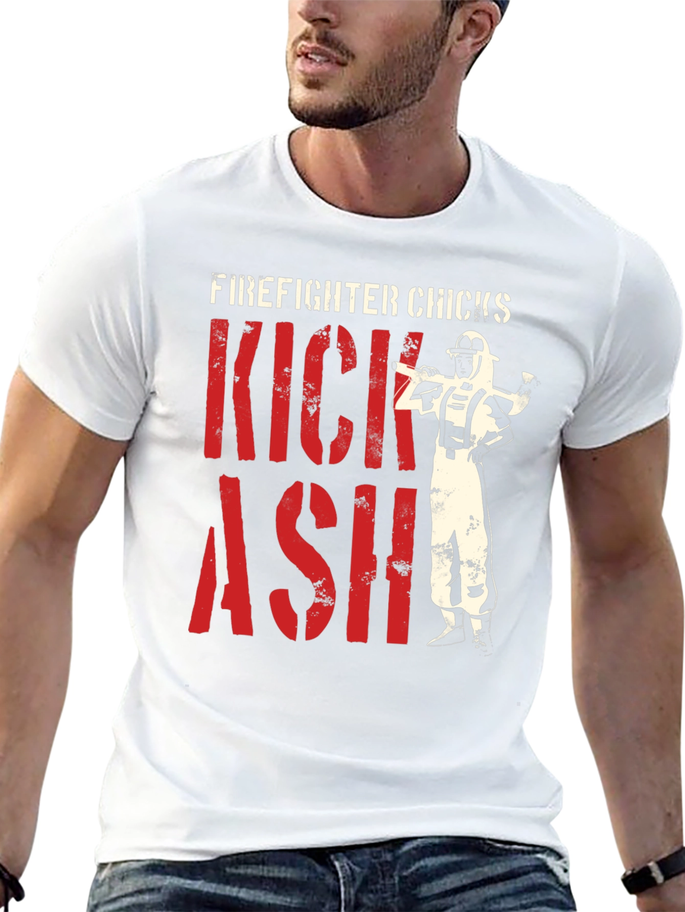 Black Firefighter Chicks Kick Ash T-Shirt view 13